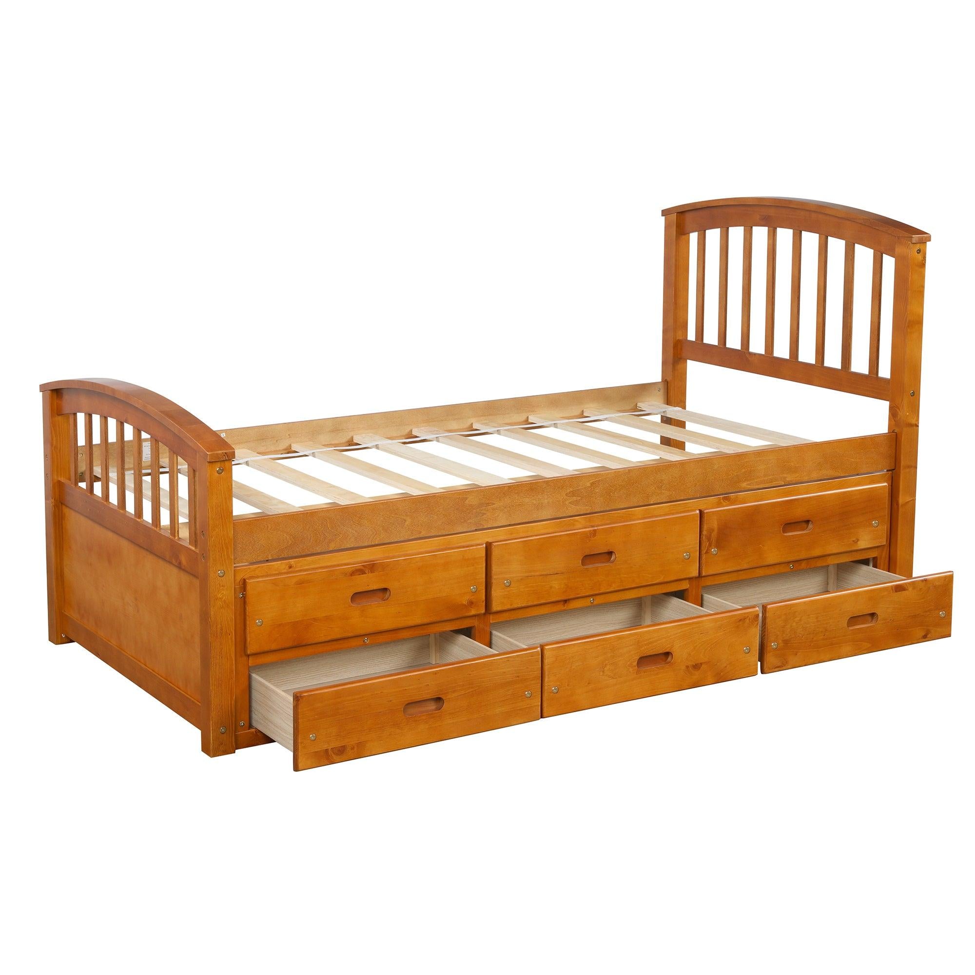 Twin Size PlatformStorage Bed Solid Wood Bed with 6 Drawers