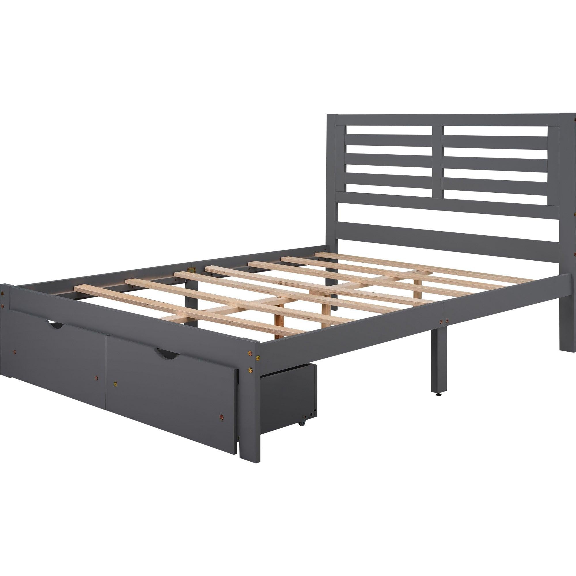 Full Size Platform Bed with Drawers, Gray