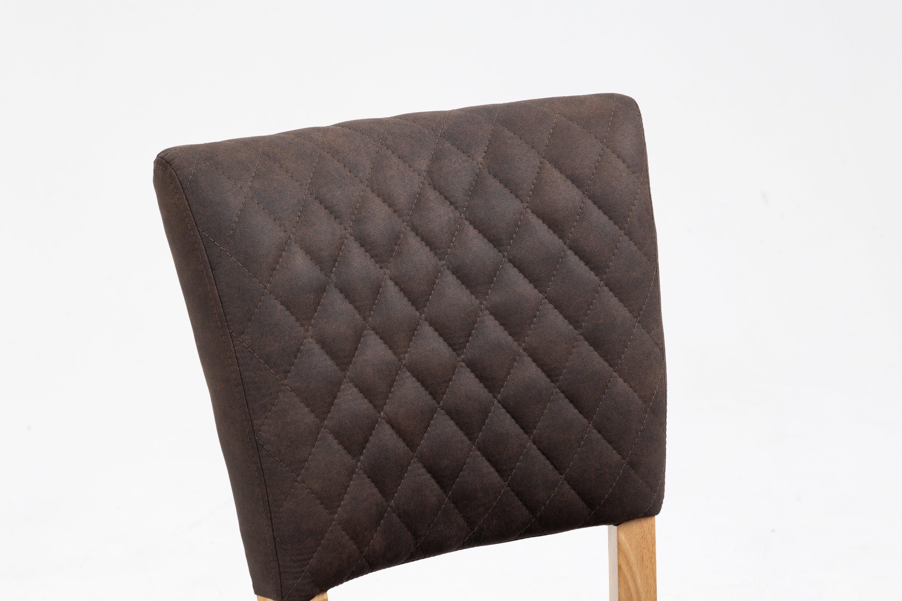 Upholstered Diamond Stitching Leathaire Dining Chair with Solid Wood Legs BROWN