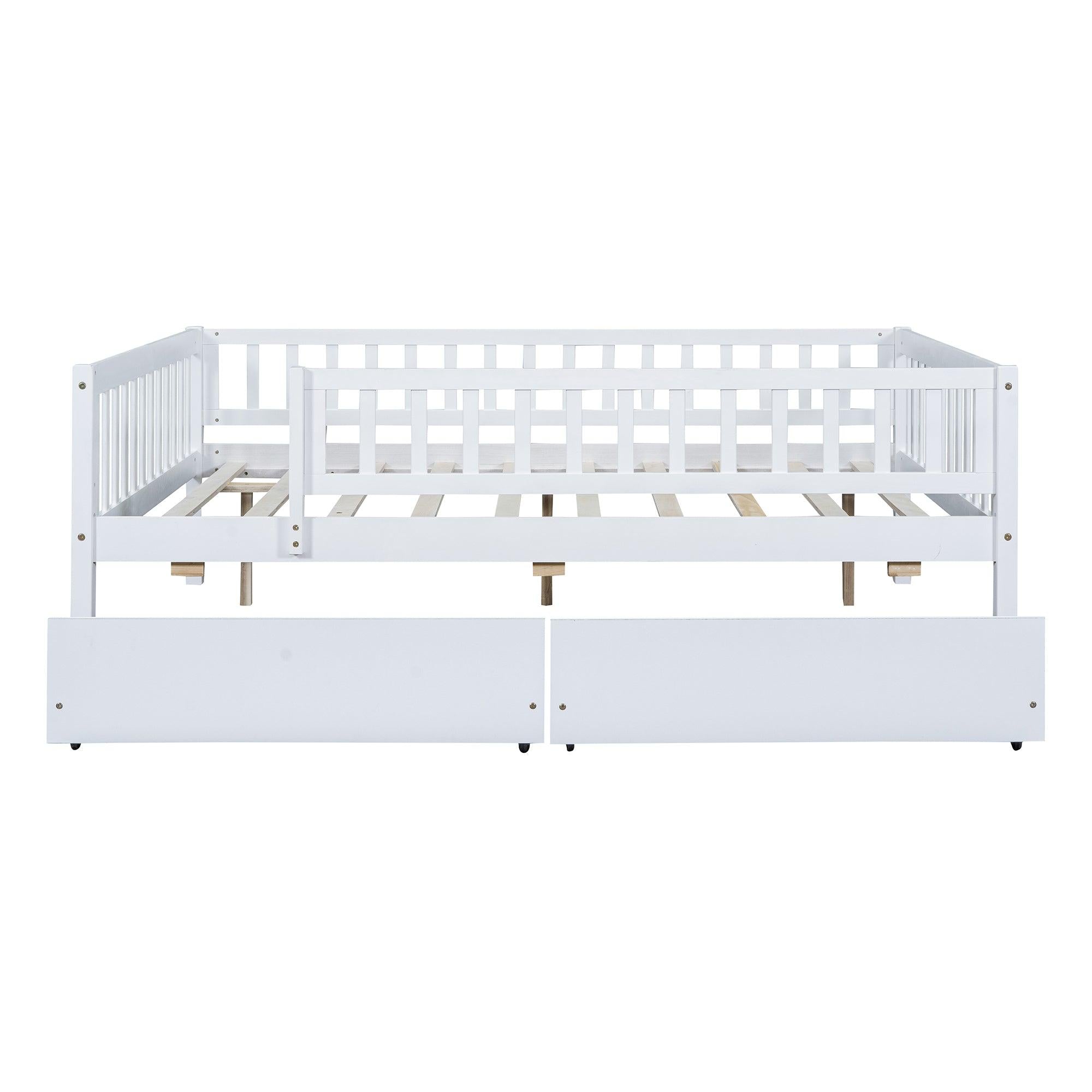 Full Size Daybed Wood Bed with Two Drawers , White