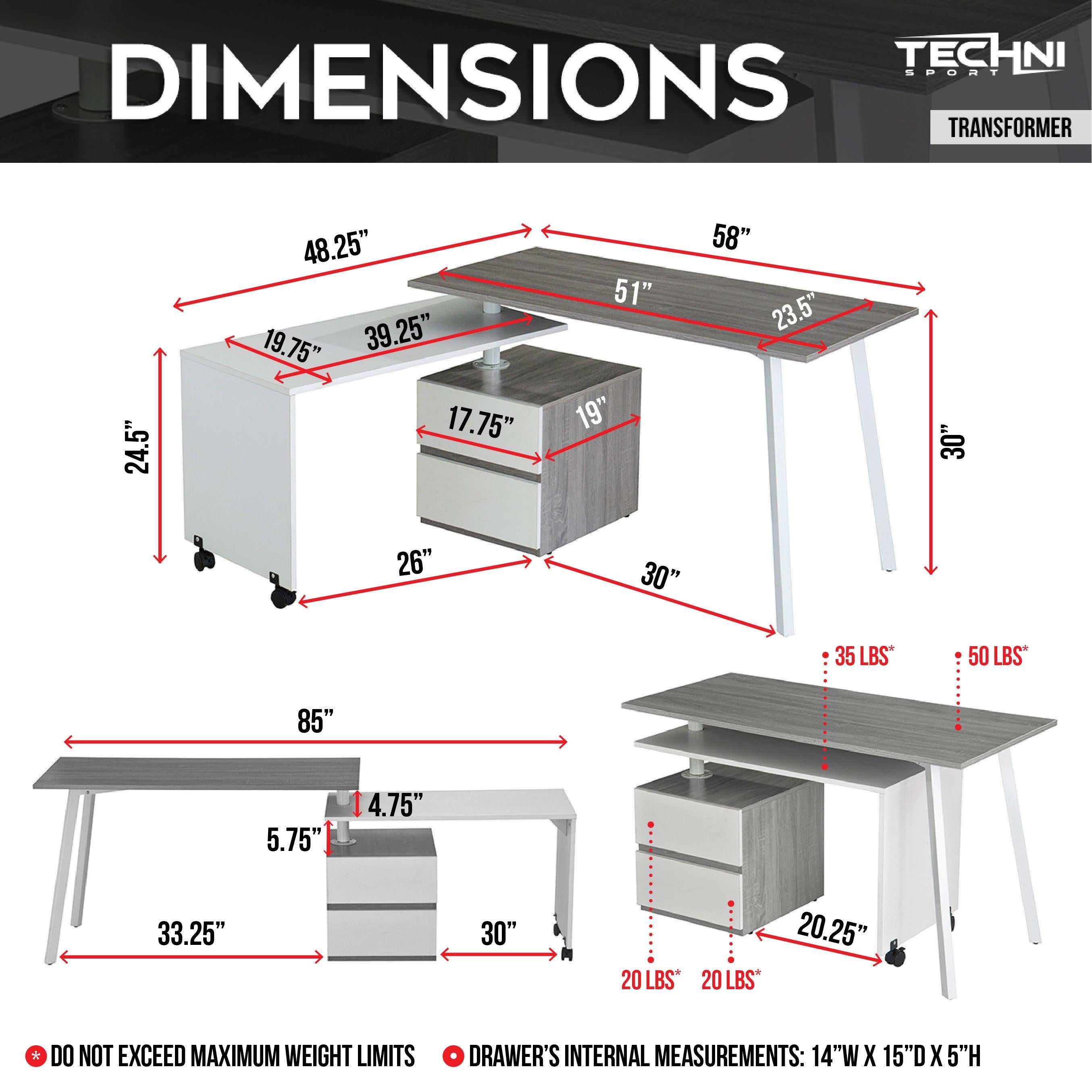 Techni Mobili Rotating Multi-PositionalModern Desk, Grey