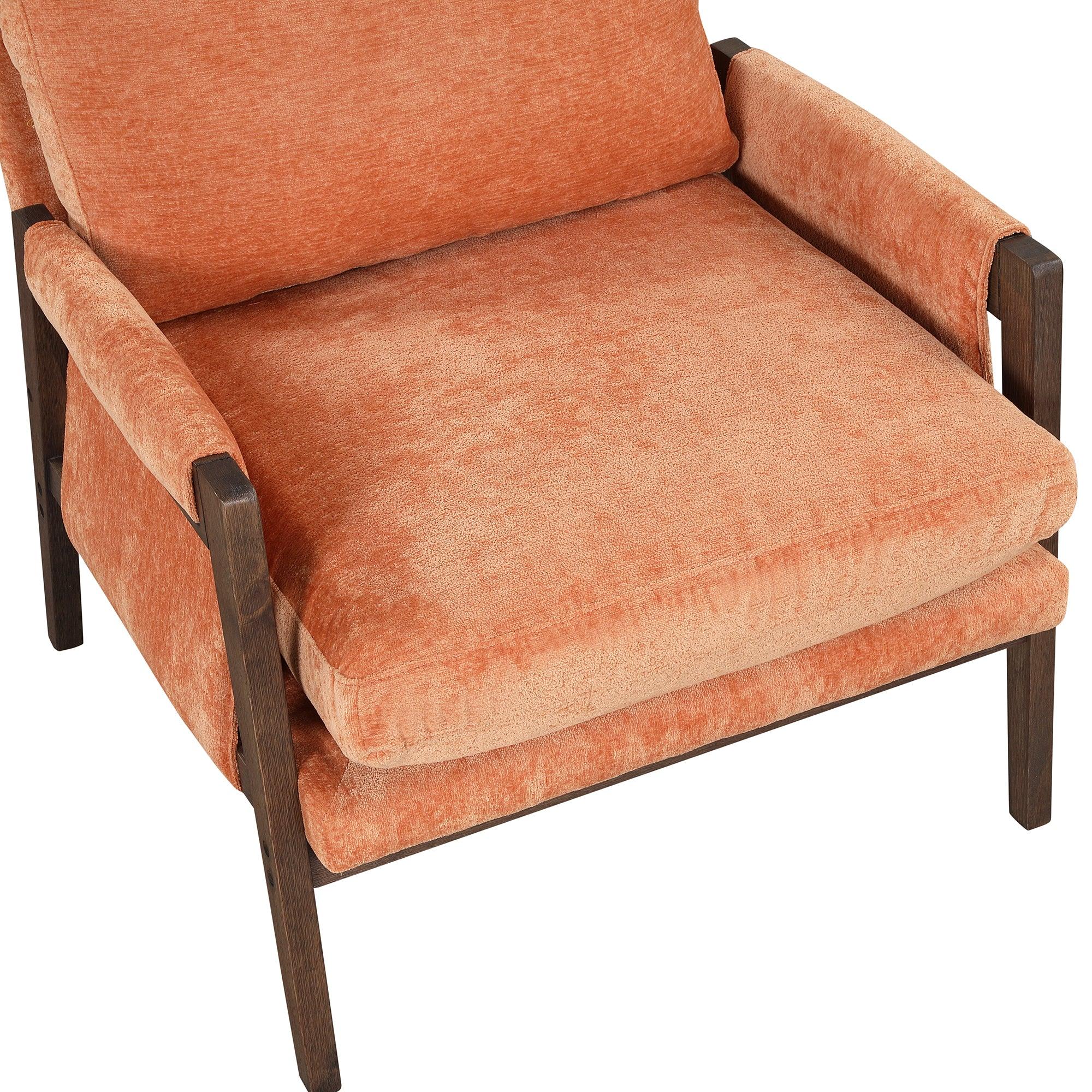 Mid-CenturyModern Velvet Accent Chair,Leisure Chair with Solid Wood and Thick Seat Cushion for Living Room,Bedroom,Studio,Orange