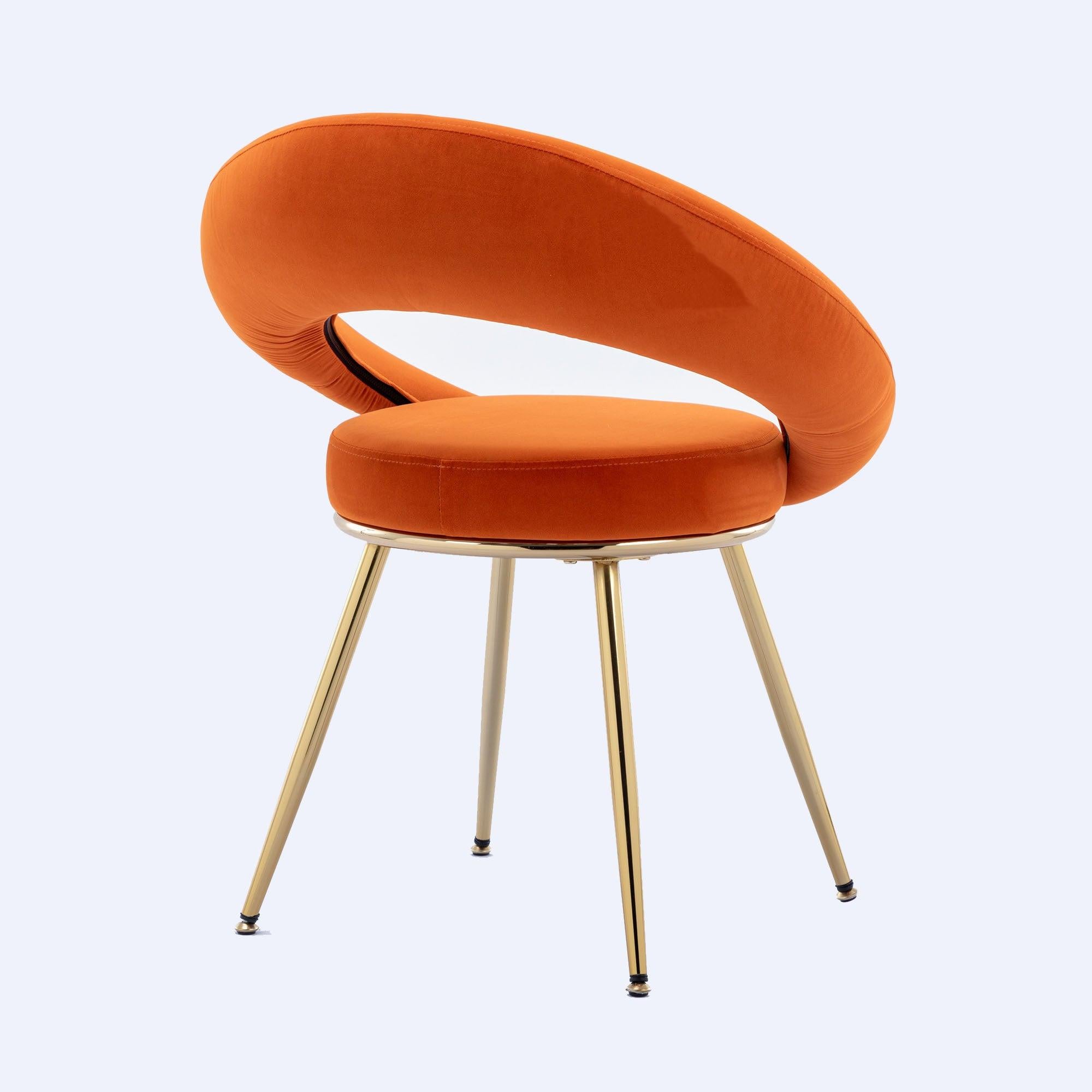 Orange VelvetModern accent/Conversation Lounge Chair With  Gold Plated Legs, unique appearance，Suitable For Office, Lounge, Living Room