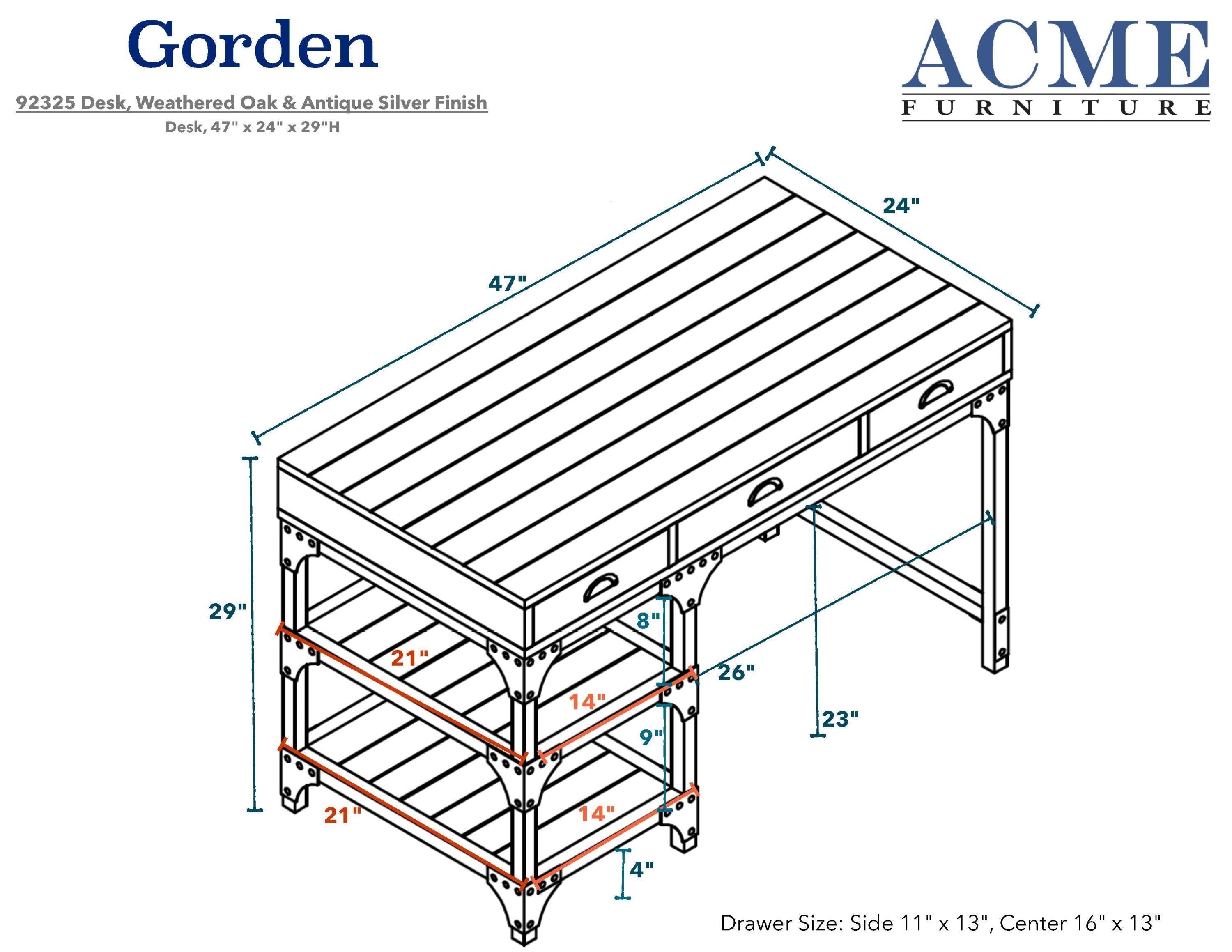 ACME Gorden Desk in Weathered Oak & Antique Silver 92325