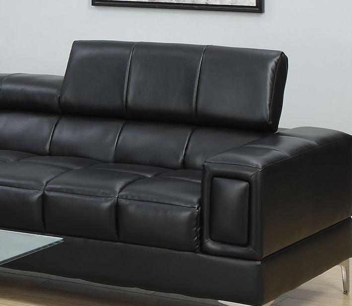 Black Faux Leather Living Room 2pc Sofa set Sofa And Loveseat Furniture Couch Unique Design Metal Legs Adjustable Headrest