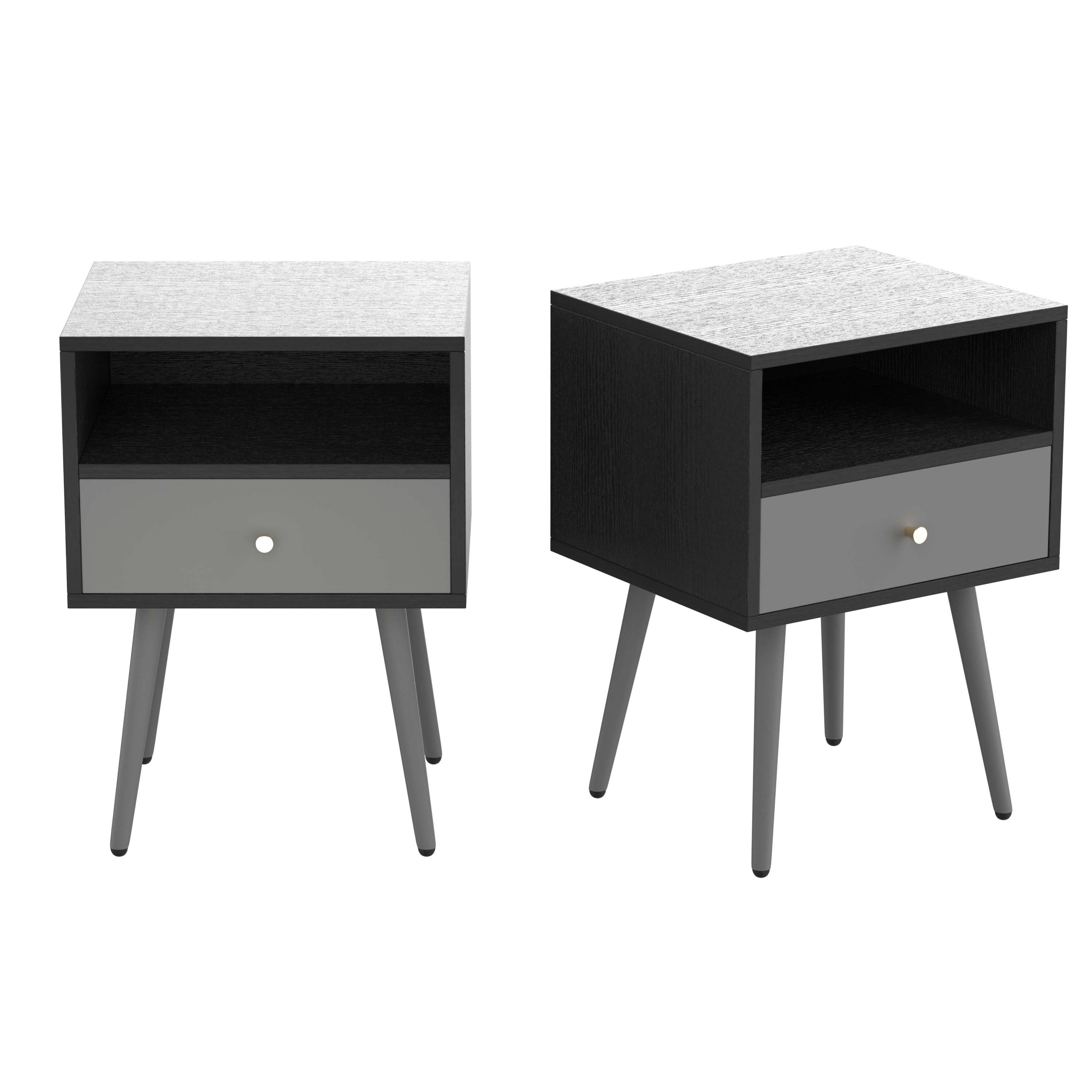 Modern Bedside Tables Set of 2,Nightstand with 1Storage Drawer -Chic  Simple Assembly End Side Table,Sofa Table,for bedroom/living room/office (2pcs,dark grey)