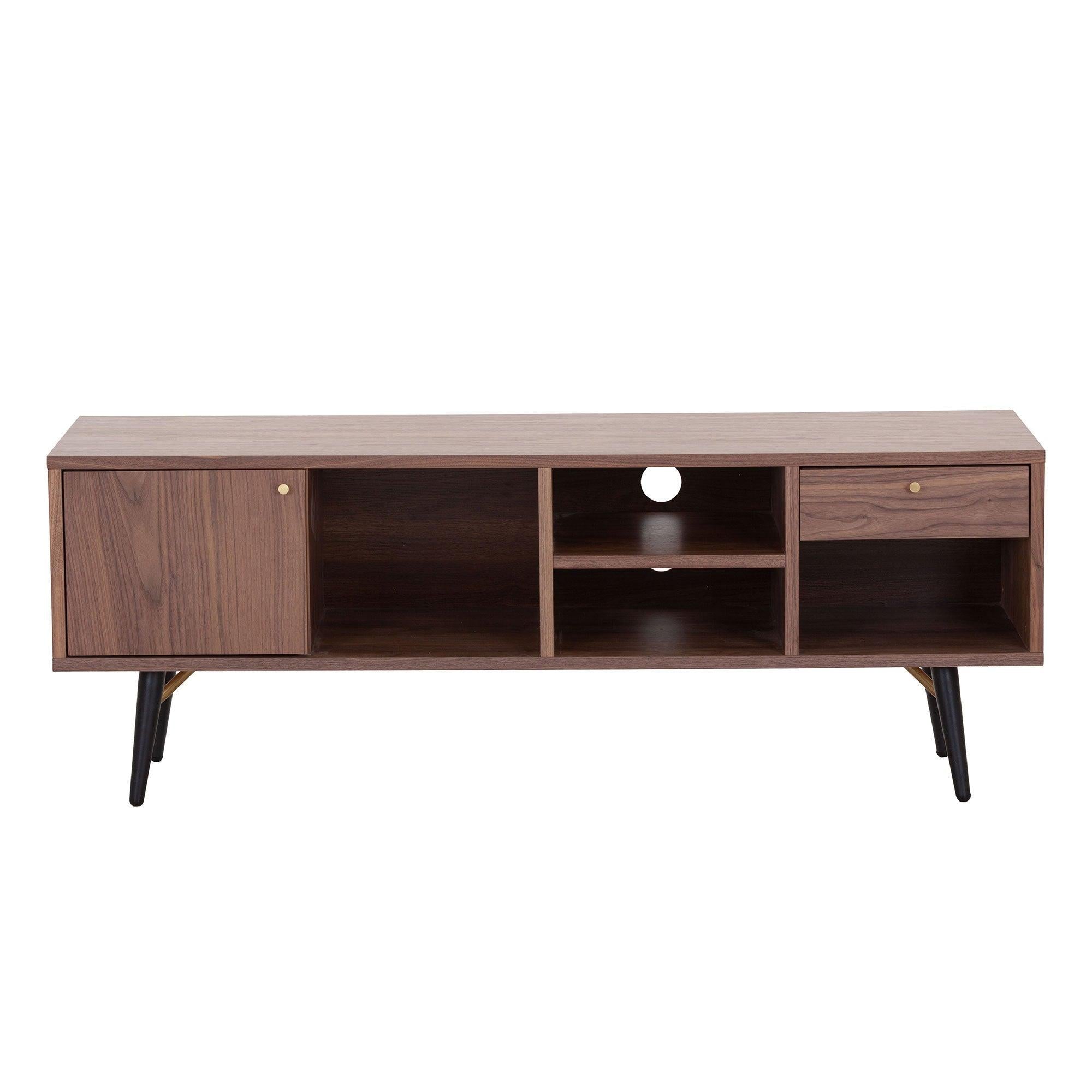 Mid-CenturyModern Low Profile Media Console TV Stand, Walnut