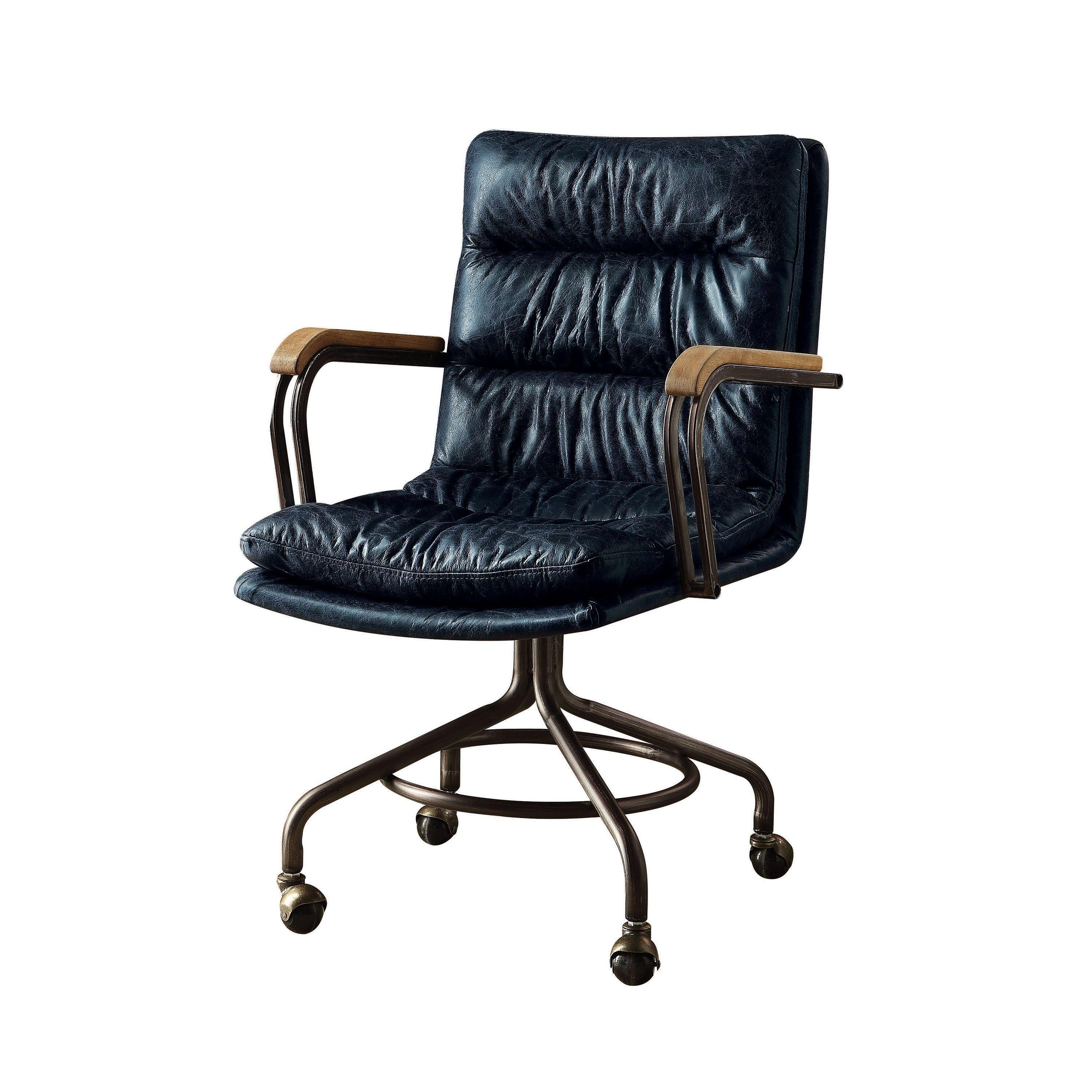 ACME Harith Office Chair in Vintage Blue Top Grain Leather 92417