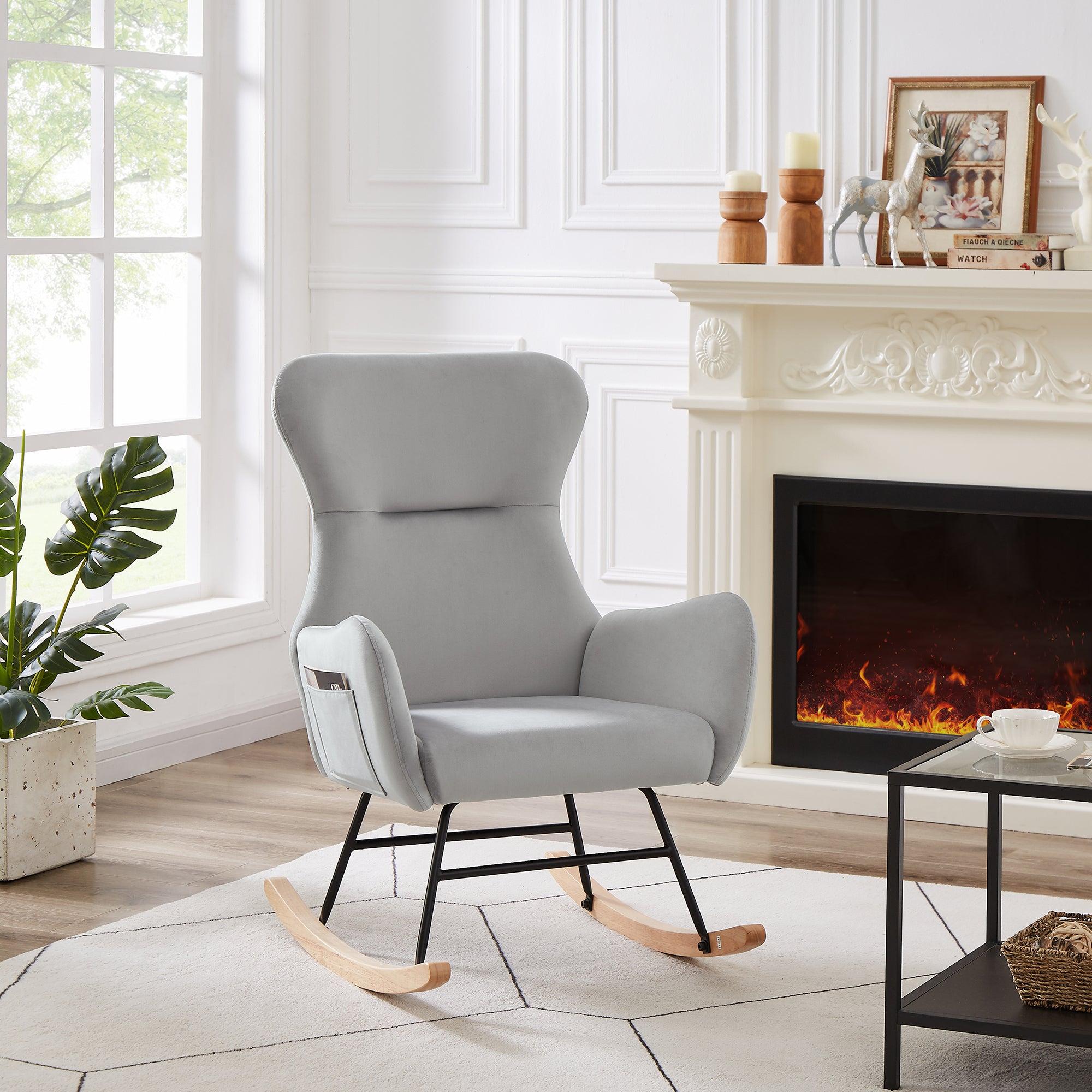 grey velvet rocking chair