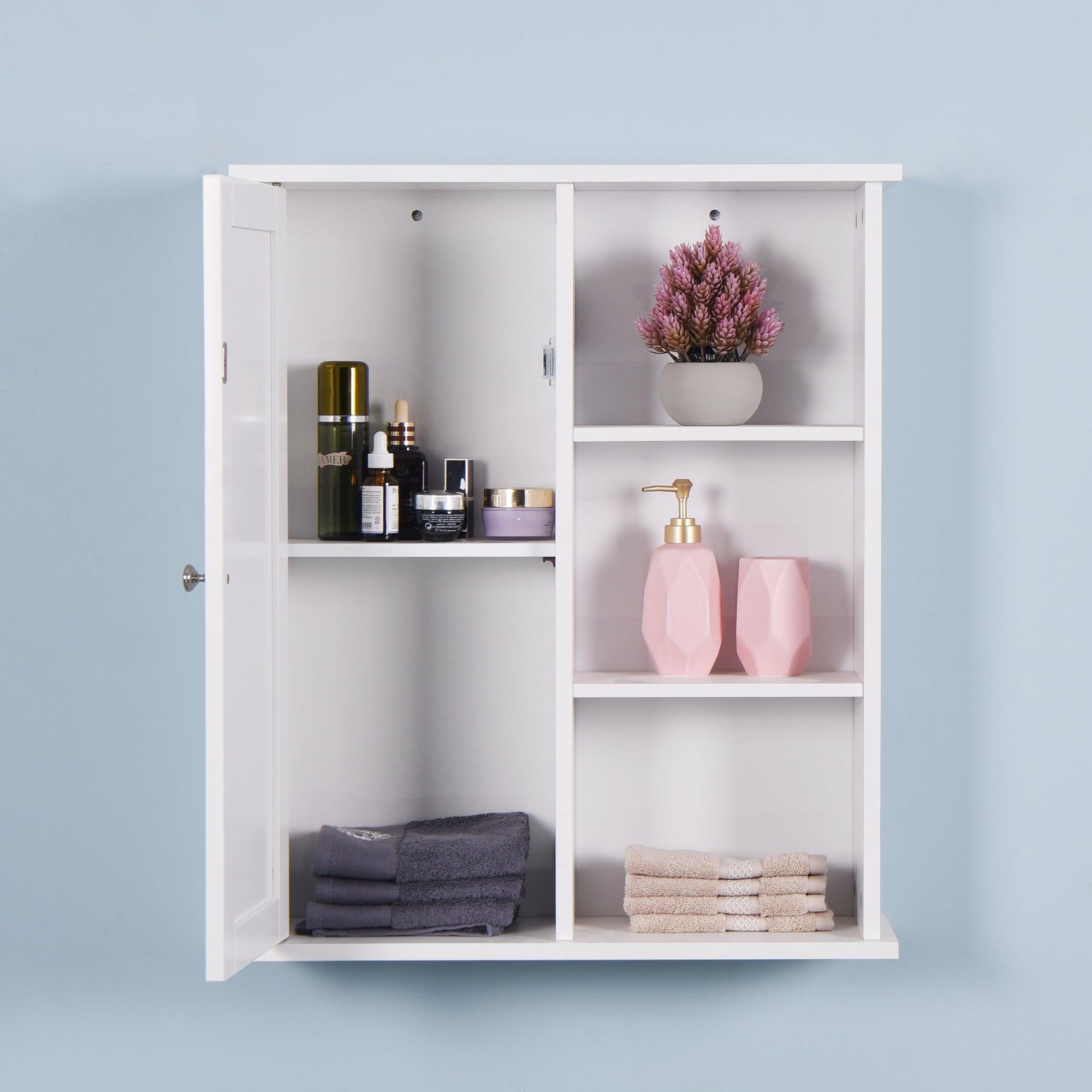 Wall Mount Medicine Cabinet with a Door, Wooden BathroomStorage Cabinet with Adjustable Shelf