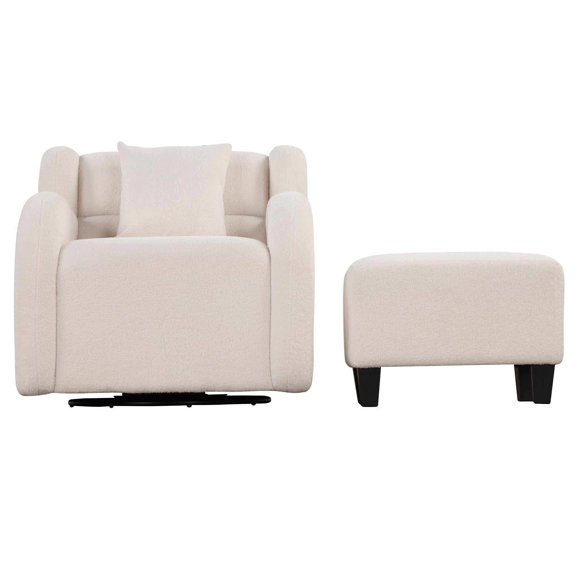 Swivel Accent Chair with Ottoman, Teddy Short Plush Particle Velvet Armchair,360 Degree Swivel Barrel Chair with footstool for Living Room, Hotel, Bedroom, Office, Lounge,White