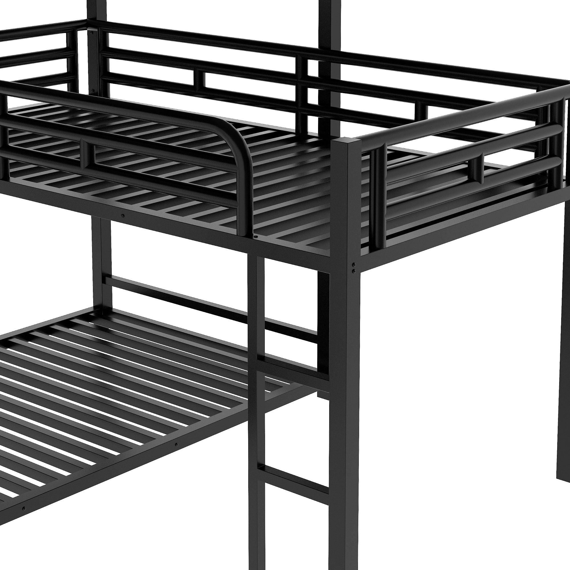 L-shaped Metal Triple Twin Size Bunk Bed, Black