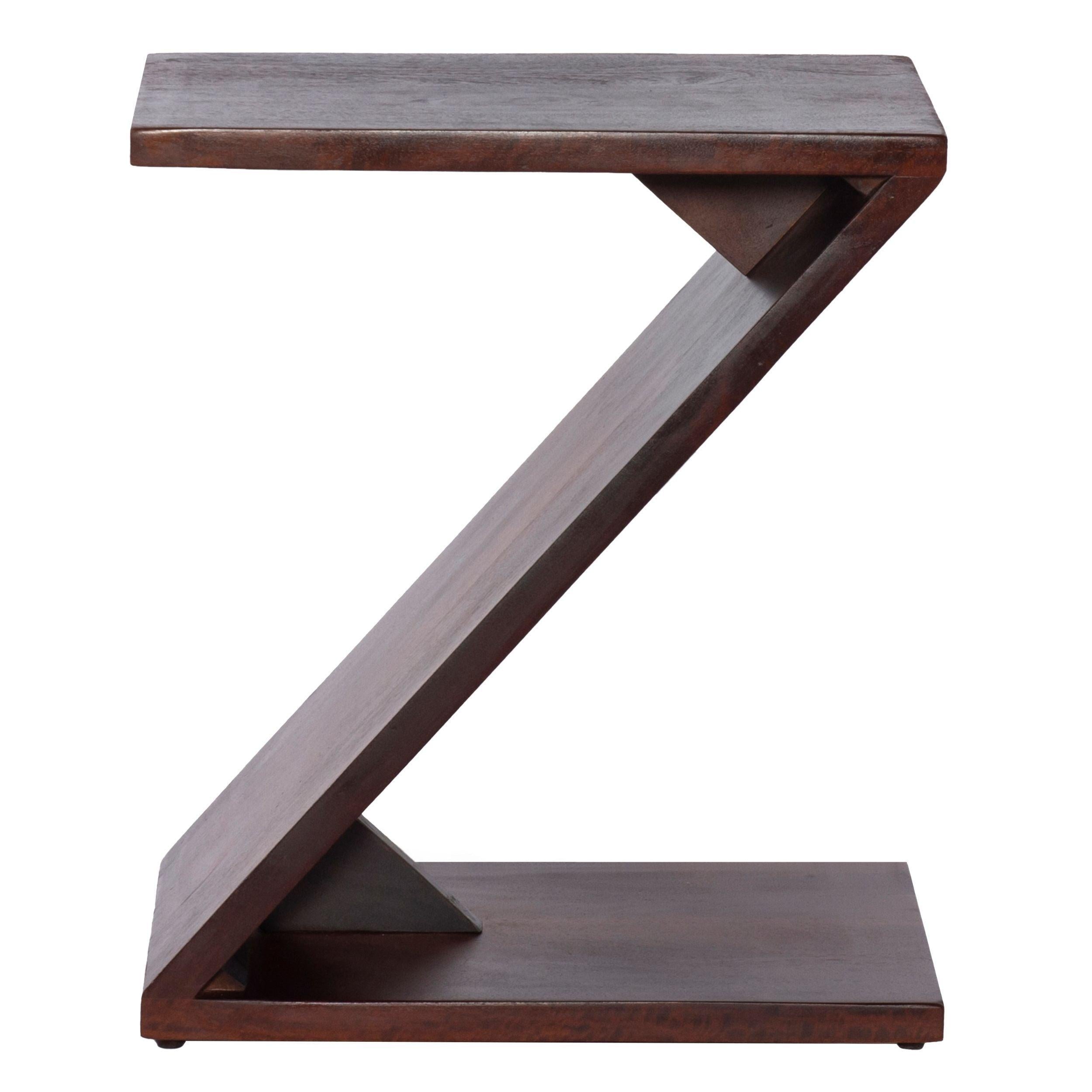 24 Inch Rectangular ManWood Side Table, Z Shaped Frame, Dark Brown