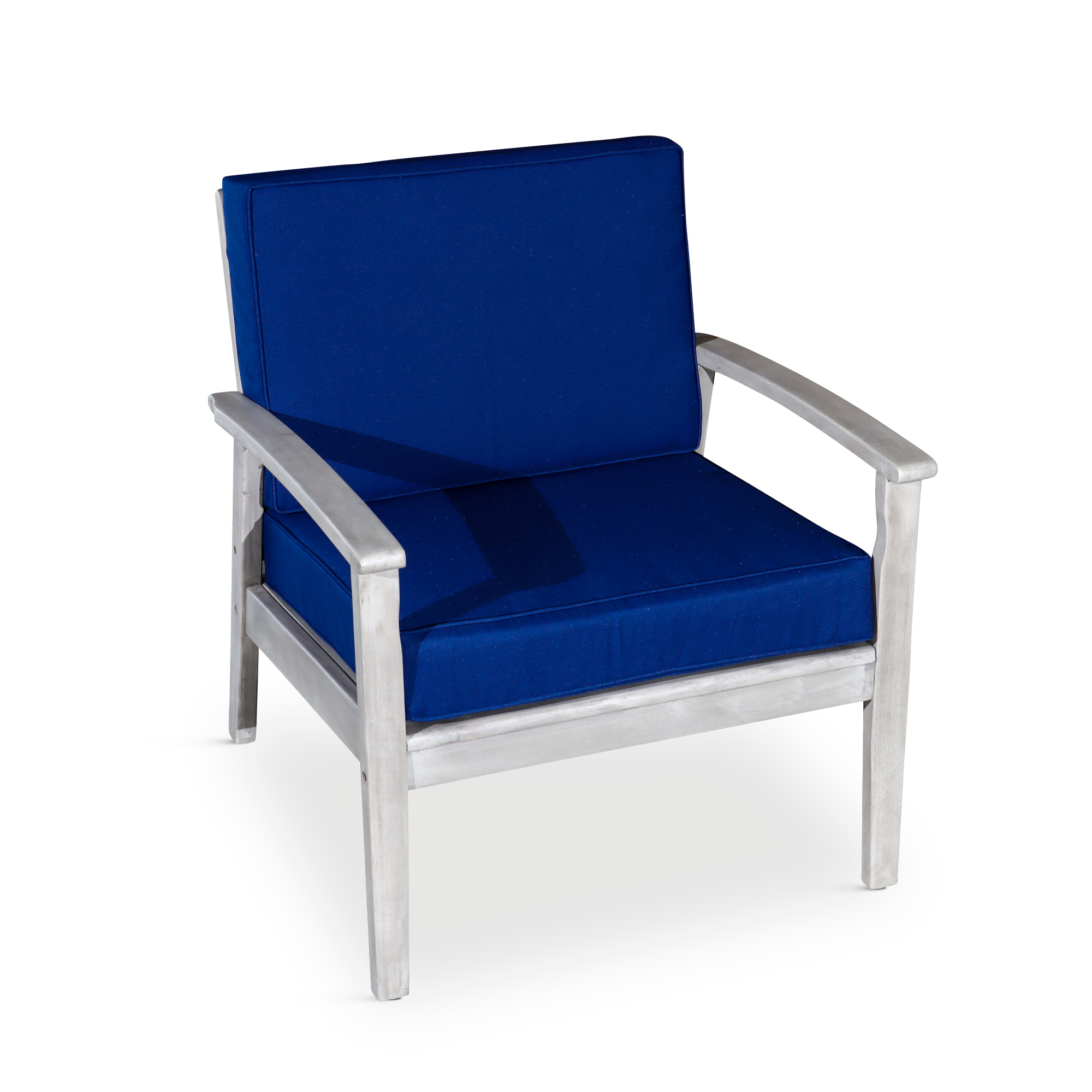 Deep Seat Eucalyptus Chair, Silver Gray Finish, Navy Cushions