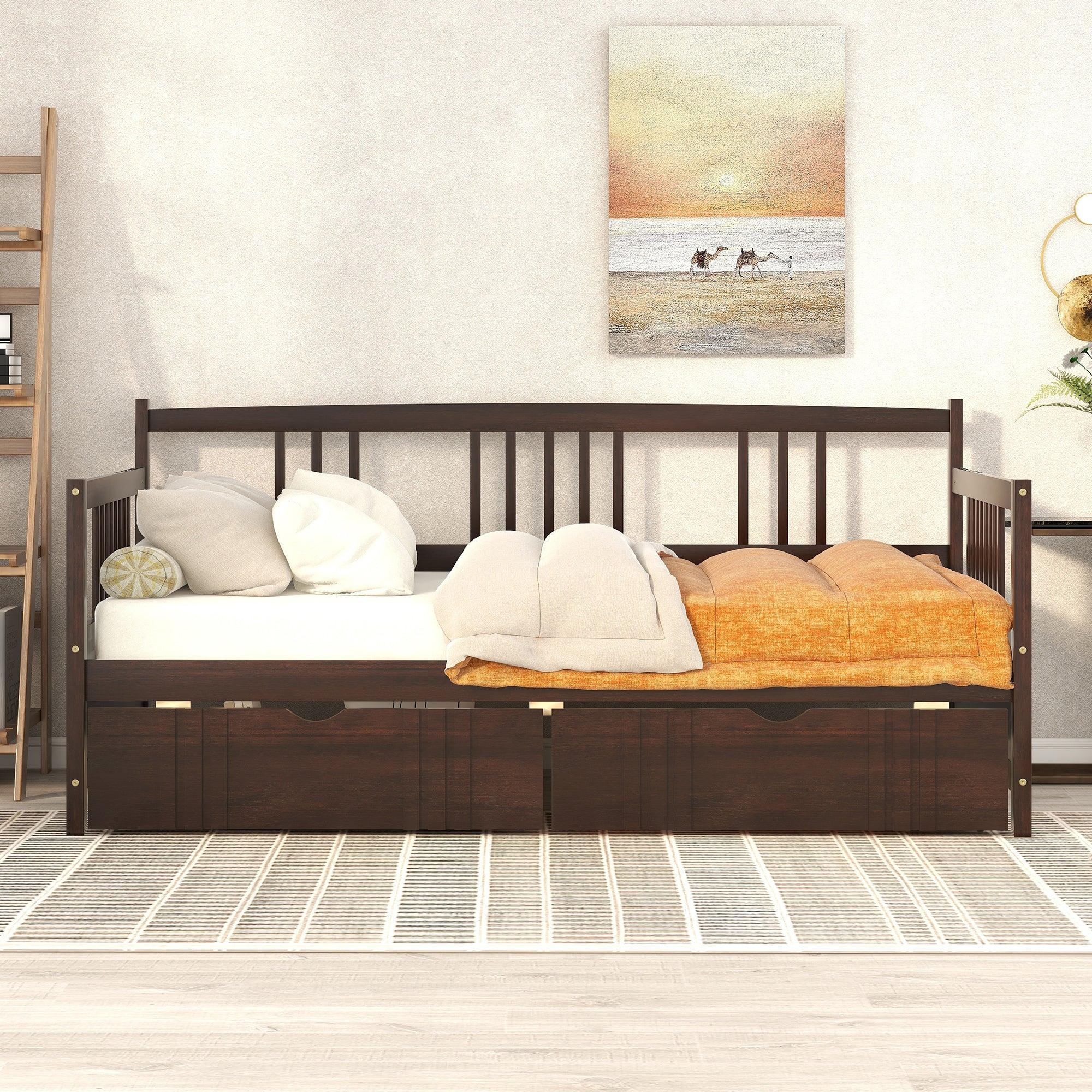 Twin Size Daybed Wood Bed with Two Drawers,Espresso