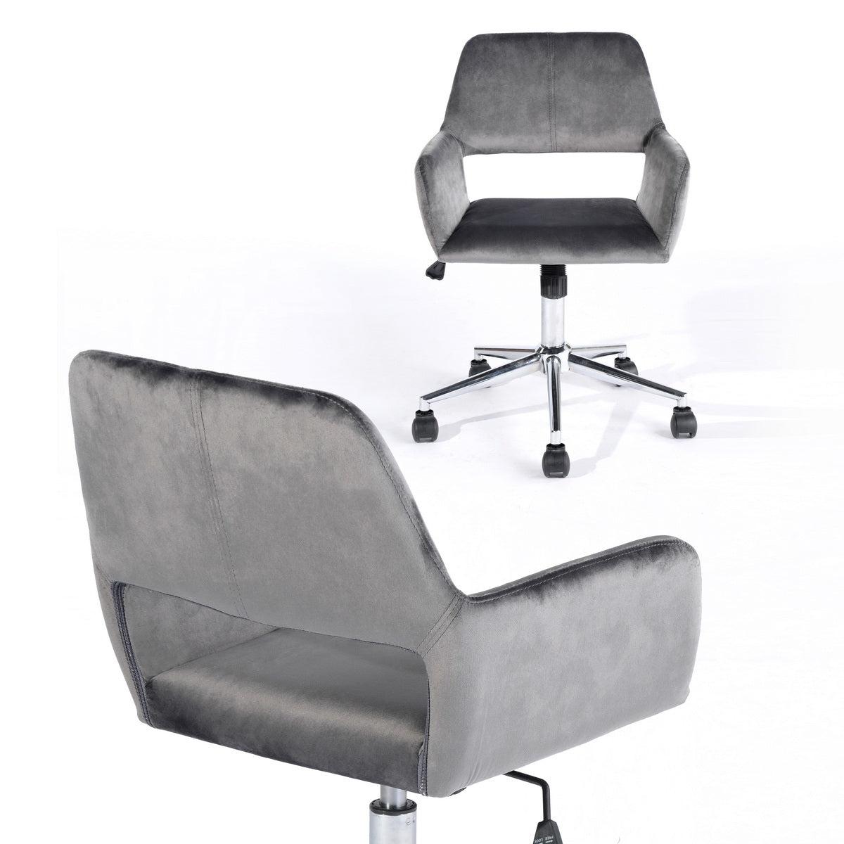 Velvet Upholstered Adjustable Swivel Office Chair, GREY