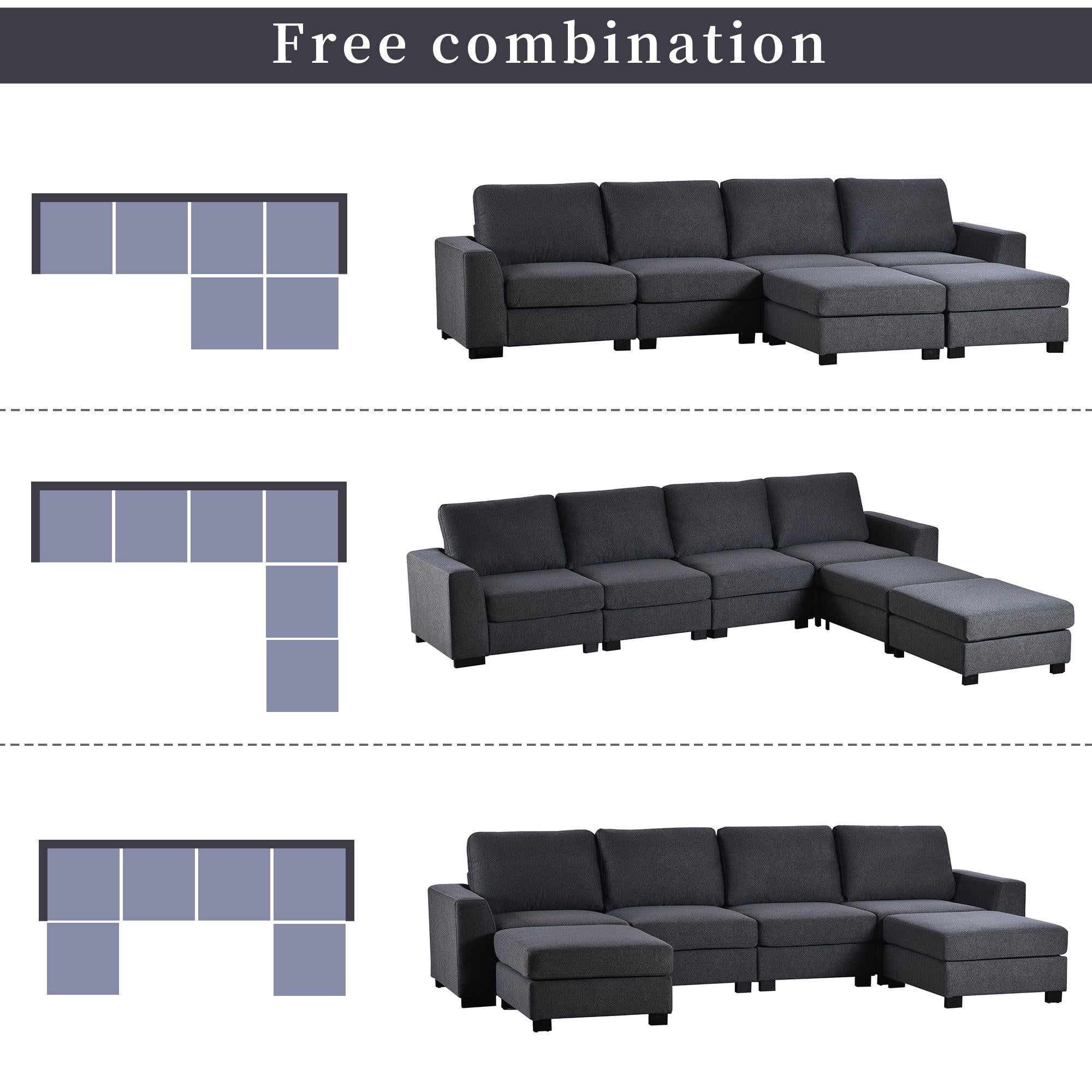 3 Pieces U shaped Sofa with Removable Ottomans