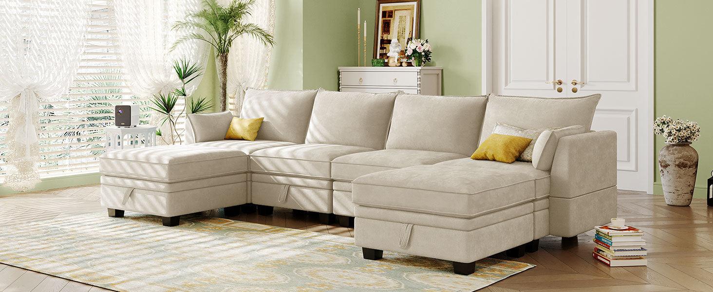 Modern Large U-Shape Modular Sectional Sofa,  Convertible Sofa Bed with Reversible Chaise for Living Room,Storage Seat