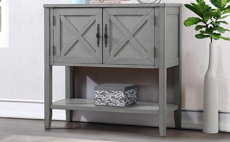 35’’ Farmhouse Wood Buffet Sideboard Console Table with Bottom Shelf and 2-Door Cabinet, for Living Room, Entryway,Kitchen Dining Room Furniture (Antique Gray)