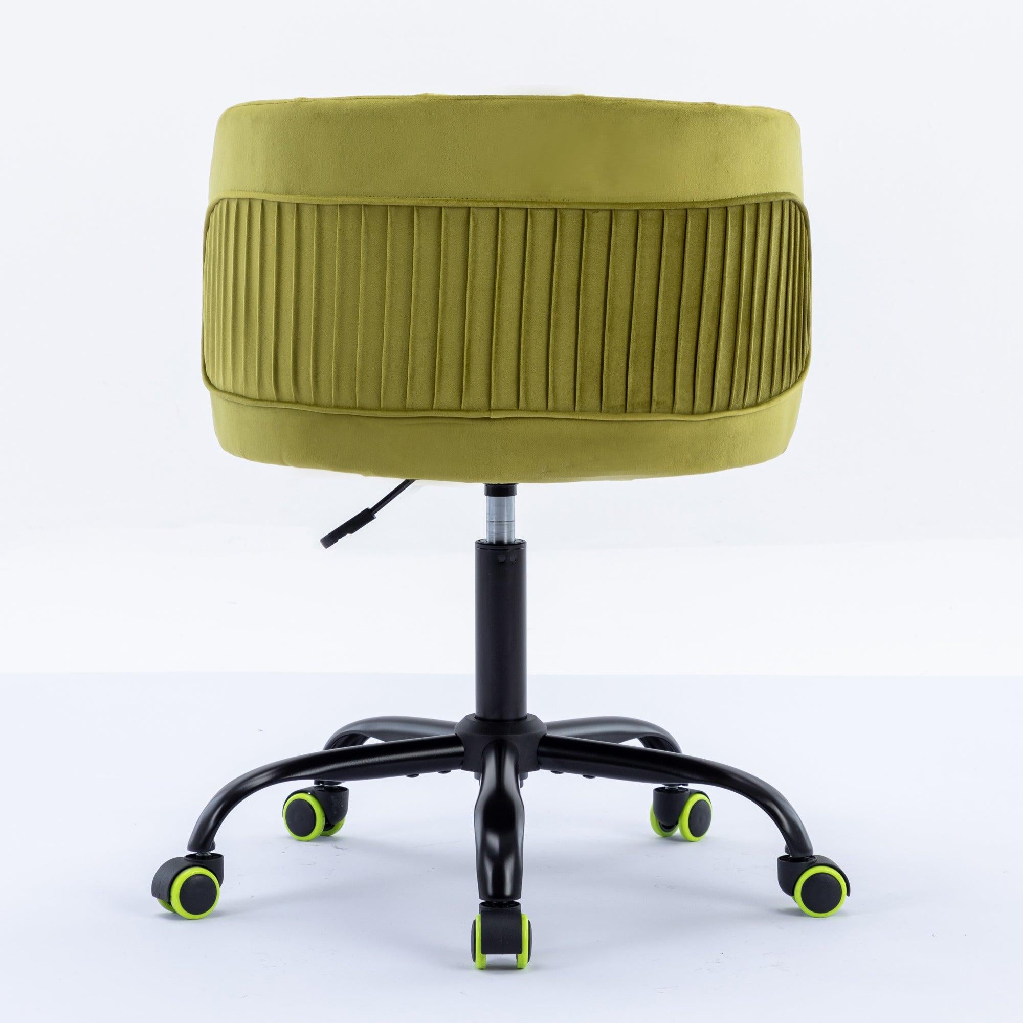 Zen Zone Velvet Leisure office chair, suitable for study and office, can adjust the height, can rotate 360 degrees, with pulley, Olive Green