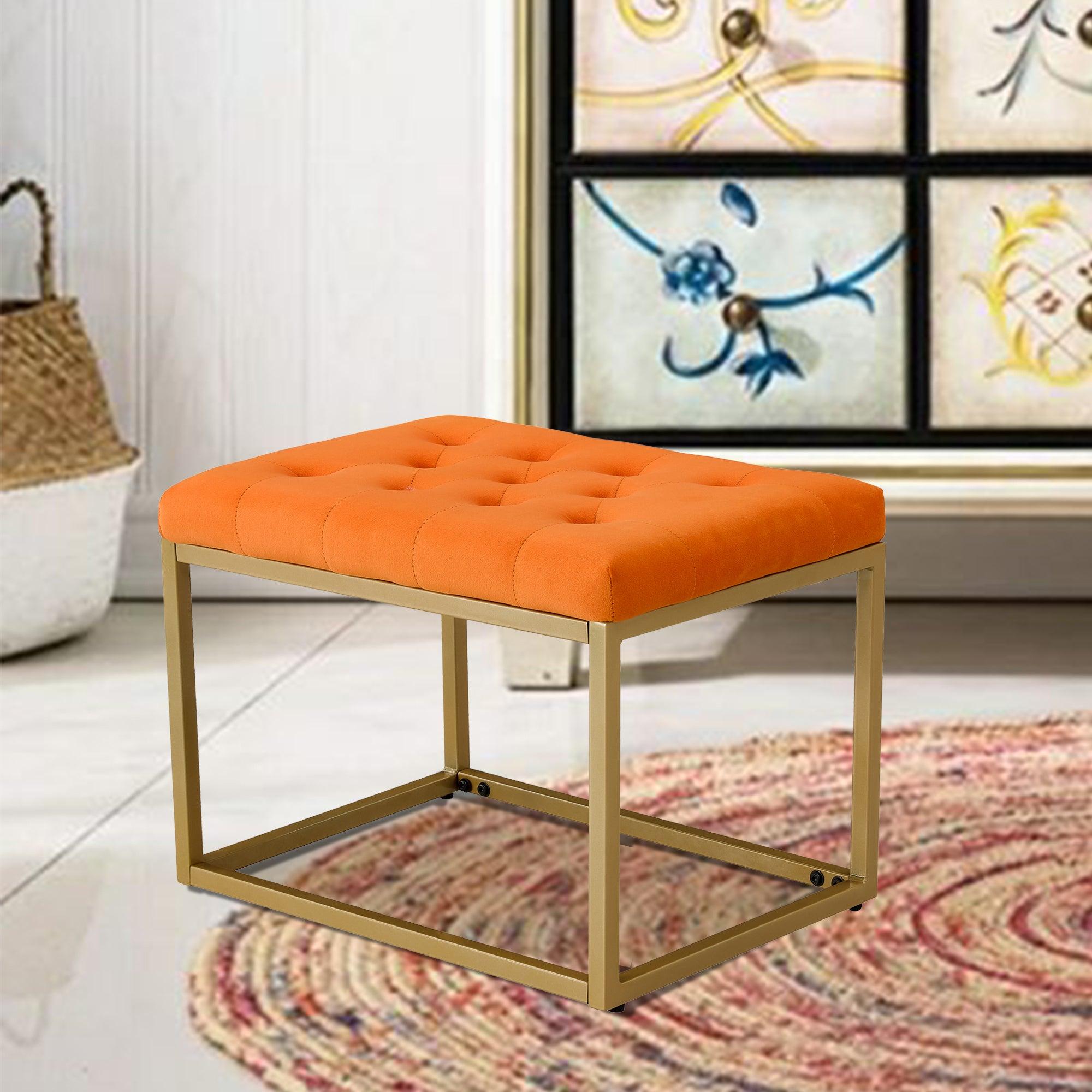 Chair VelvetShoe Changing Stool, Orange Footstool, Square Vanity Chair, Sofa stool,Makup Stool .Vanity Seat ,Rest stool. Piano Bench .Suitable for Clothes Shop,Living Room