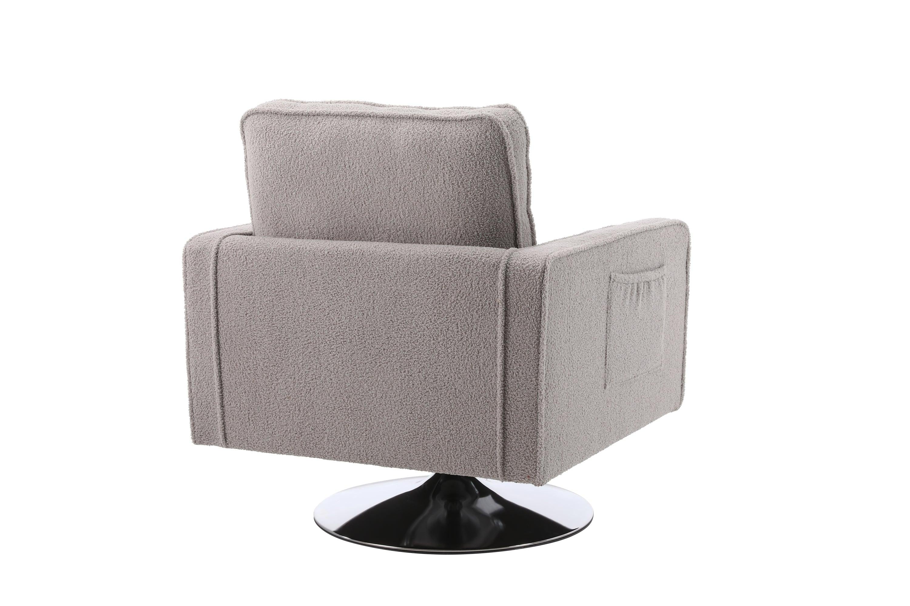 Modern Teddy Fabric Swivel Accent Chair ，Comfy Armchair with 360 Degree Swiveling for Living Room, Bedroom, Reading Room, Home Office (Grey)