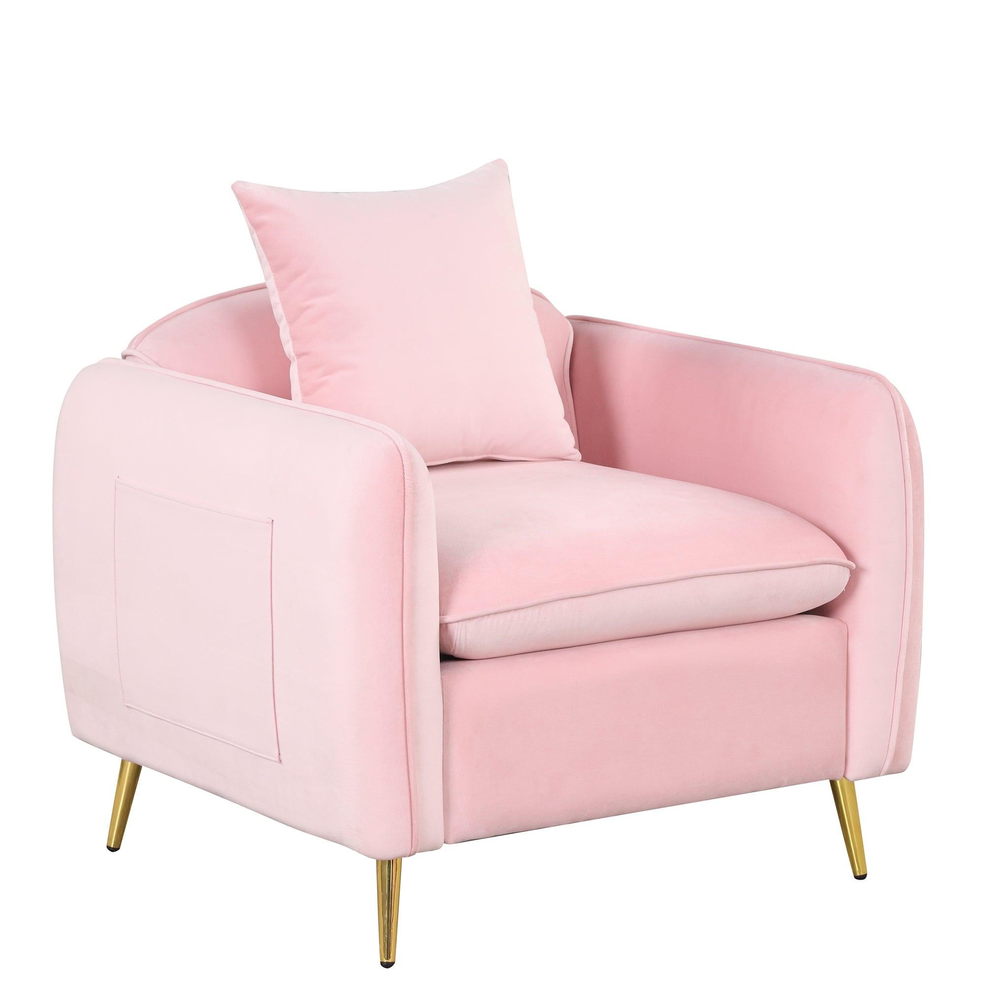 35.2"Modern Accent Chair,Single Sofa Chair with Ottoman Foot Rest and Pillow for Living Room Bedroom Small Spaces Apartment Office,Pink