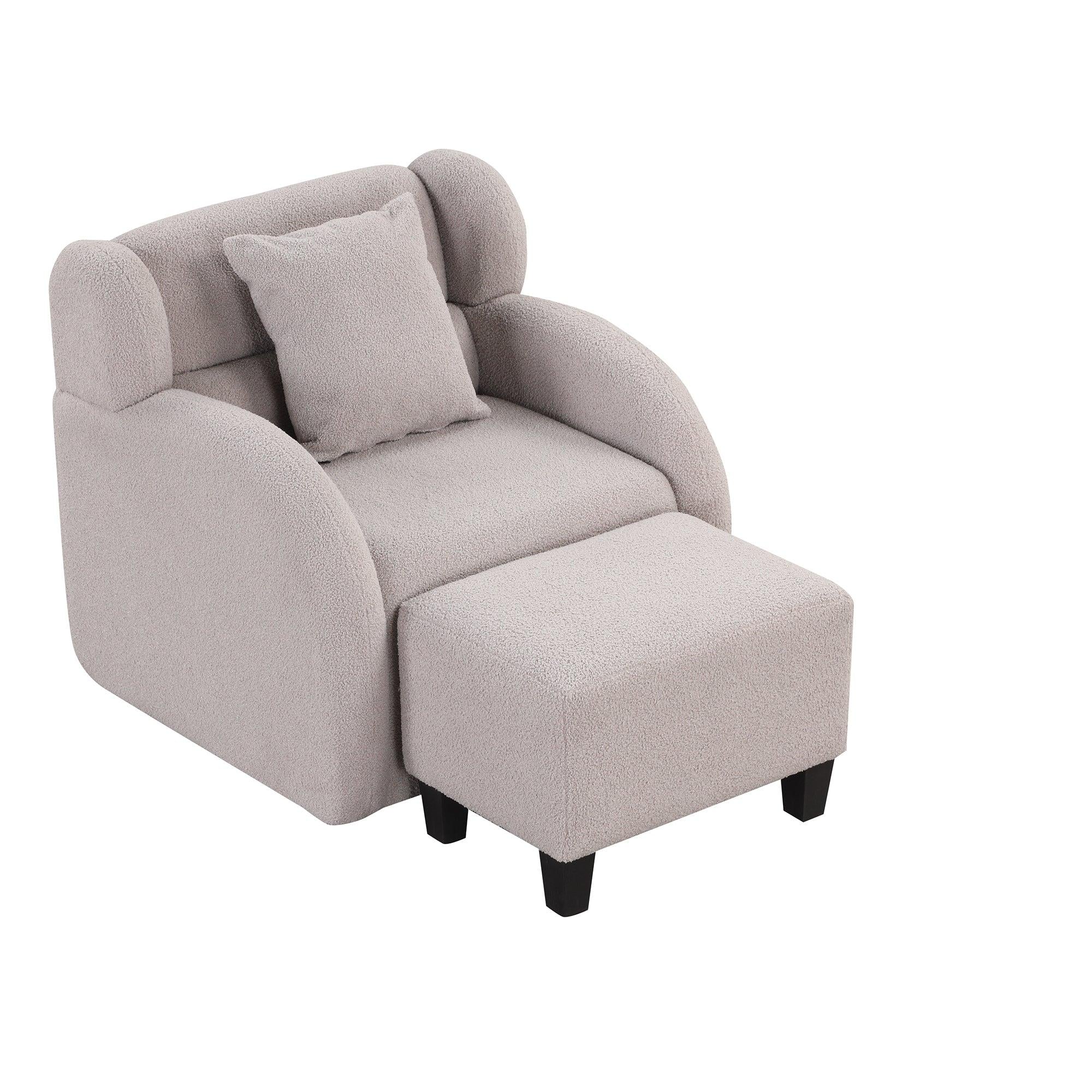 Swivel Accent Chair with Ottoman, Teddy Short Plush Particle Velvet Armchair,360 Degree Swivel Barrel Chair with footstool for Living Room, Hotel, Bedroom, Office, Lounge,Grey