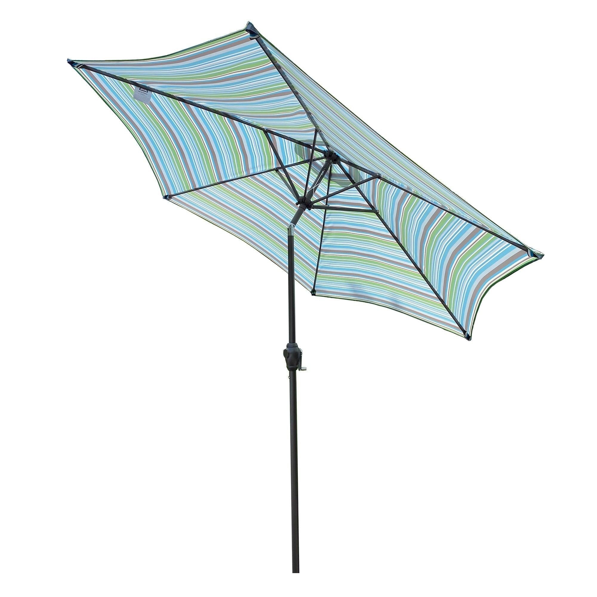 Outdoor Patio 8.6-Feet Market Table Umbrella with Push Button Tilt and Crank, Blue Stripes[Umbrella Base is not Included]