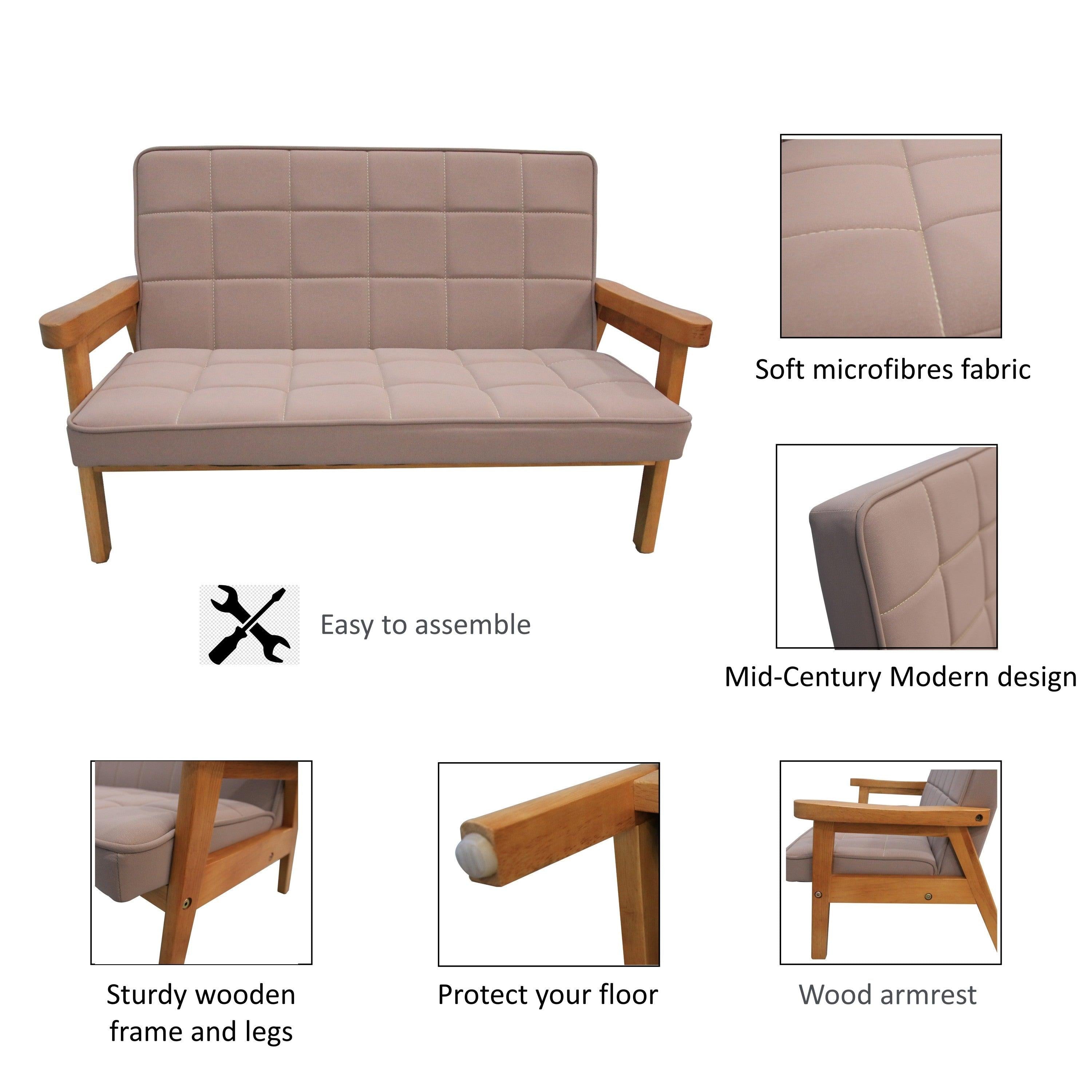 Microfibres fabric upholstered children leisure sofa with wood armrest