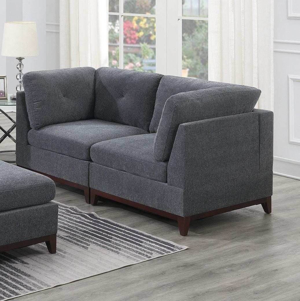 Ash Grey Chenille Fabric Modular Sofa Set 6pc Set Living Room Furniture Couch Sofa Loveseat 4x Corner Wedge 1x Armless Chair and 1x Ottoman Tufted Back Exposed Wooden Base