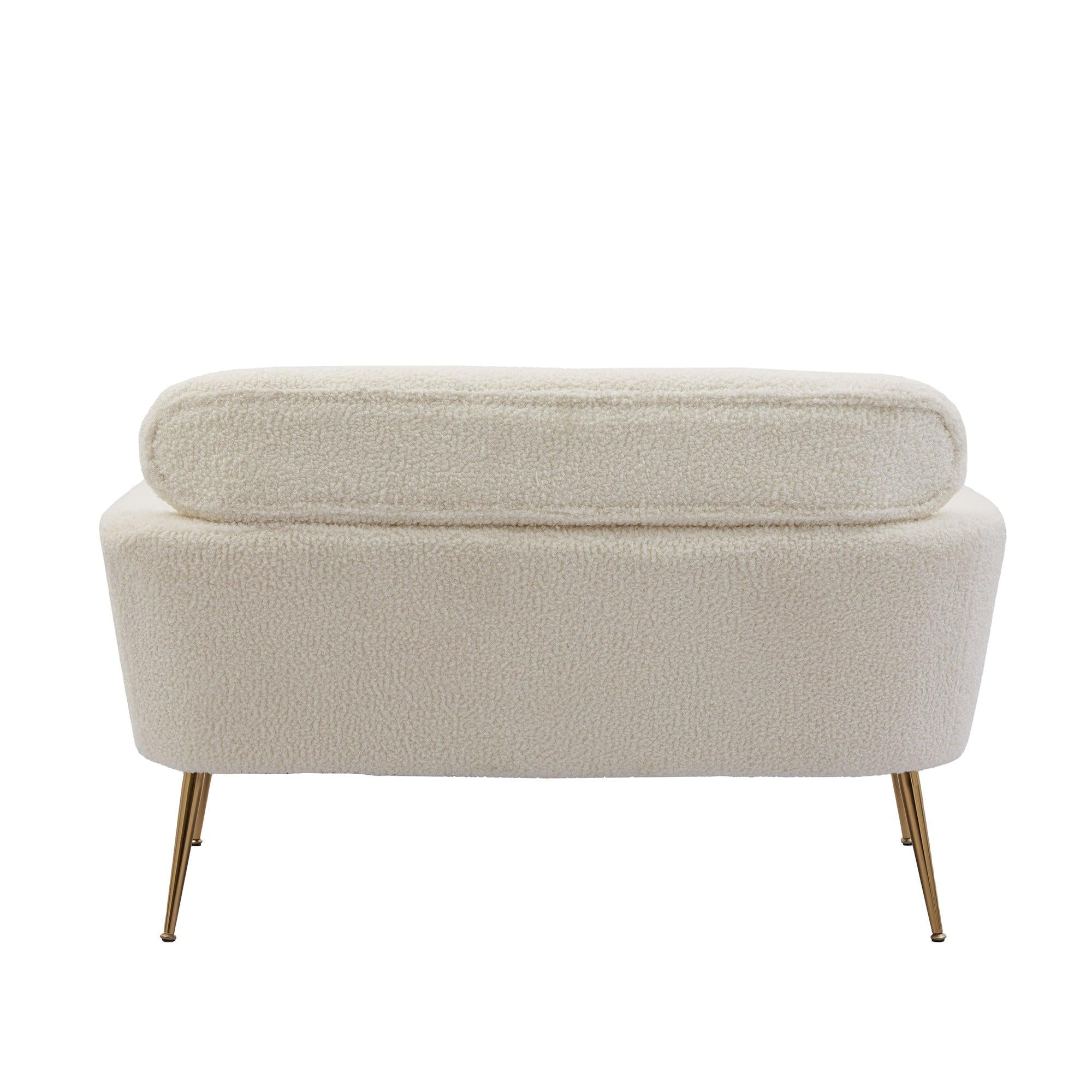 51"WModern Boucle Loveseat Small Sofa Small Mini Room Couch Two-Seater Sofa With 2 Throw Pillows Gold Metal Legs for Small Space Office Studio Apartment Bedroom, Ivory Boucle