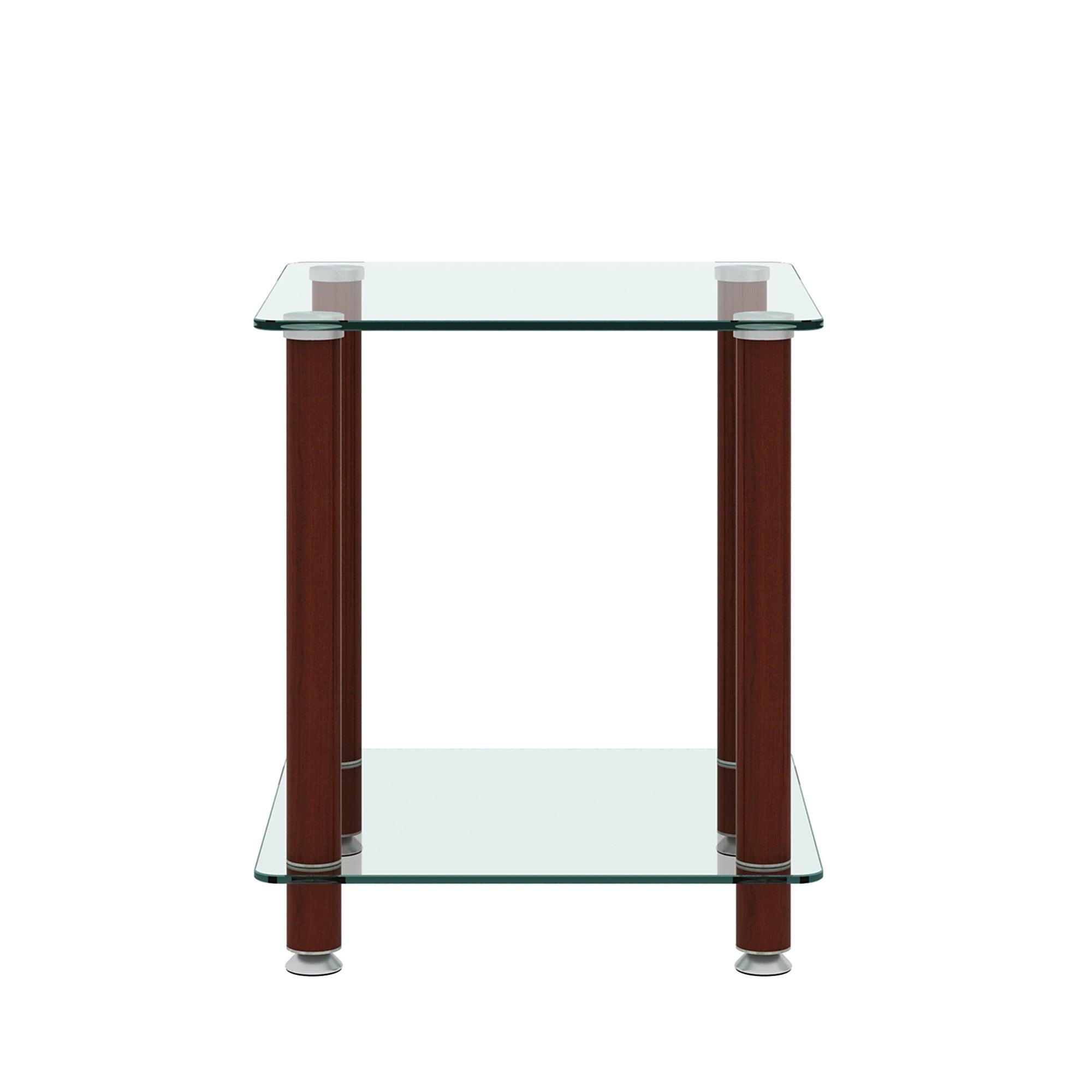 1-Piece Transparent+Walnut Side Table , 2-Tier Space End Table ,Modern Night Stand, Sofa table, Side Table withStorage Shelve