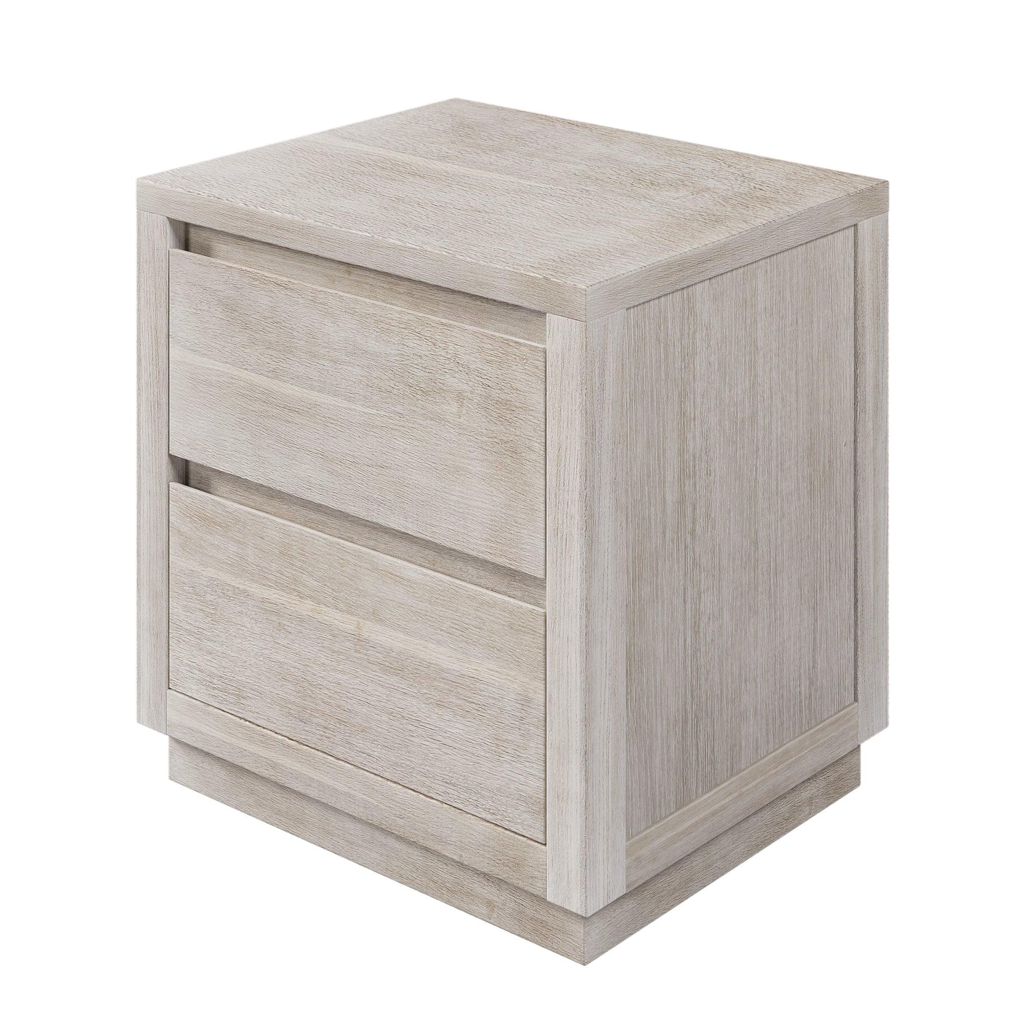 Modern Style Soild Wood 2-Drawer Nightstand Side Table for Bedroom, Living Room, Stone Gray