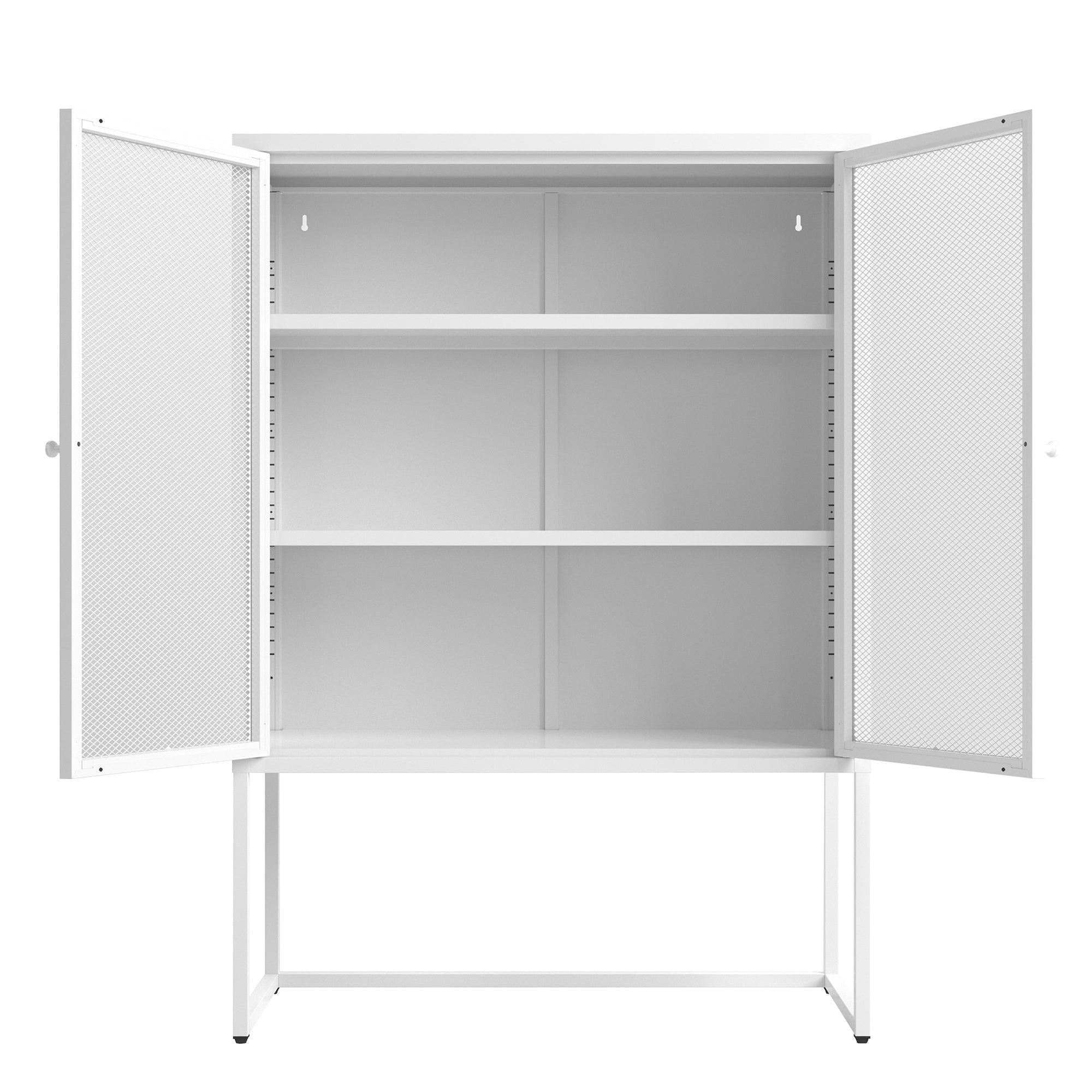 47.2 inches high MetalStorage Cabinet with 2 Mesh Doors, Suitable for Office, Dining Room and Living Room, White