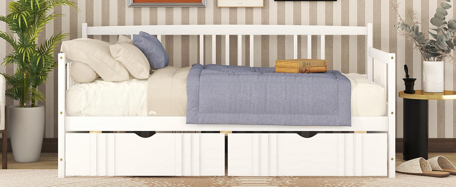 Twin Size Daybed Wood Bed with Two Drawers,White