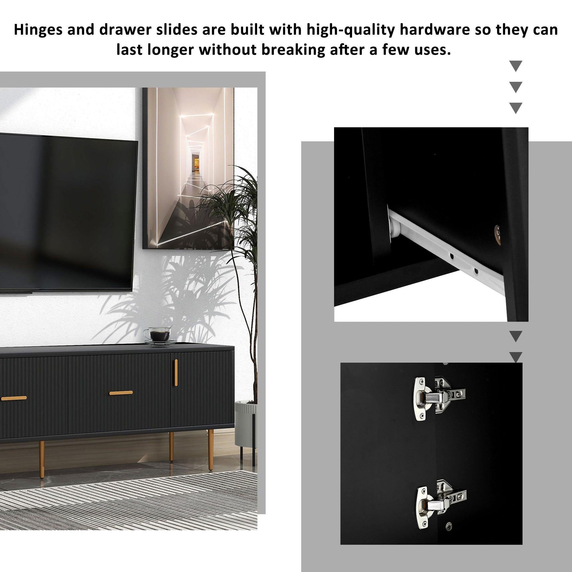 Modern TV Stand with 5 Champagne Legs - Durable, Stylish and Spacious，TVS Up to 75''