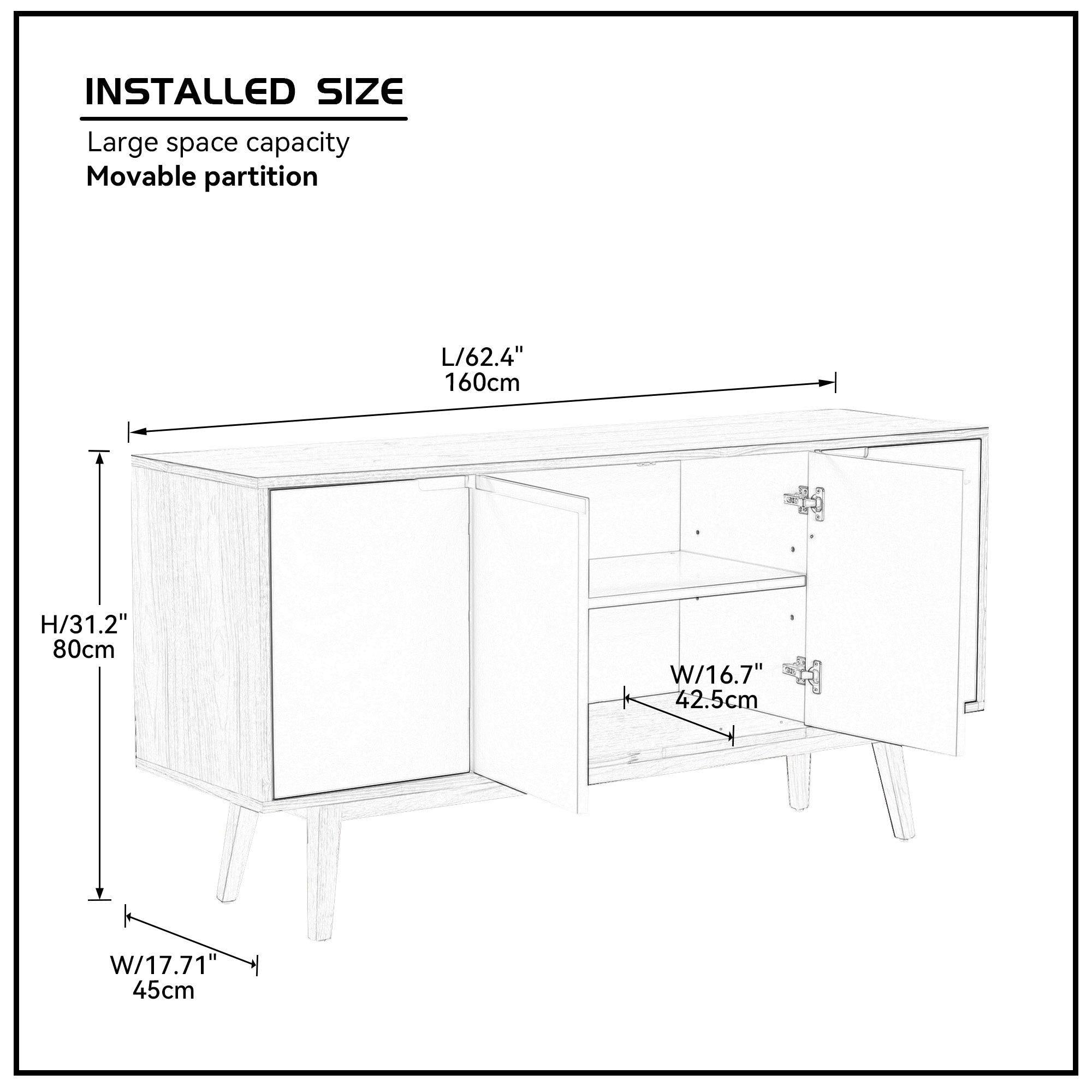 Modern Sideboard with 4 Door, Buffet Cabinet,Storage Cabinet, Buffet Table Anti-Topple Design, and Large Countertop Walnut