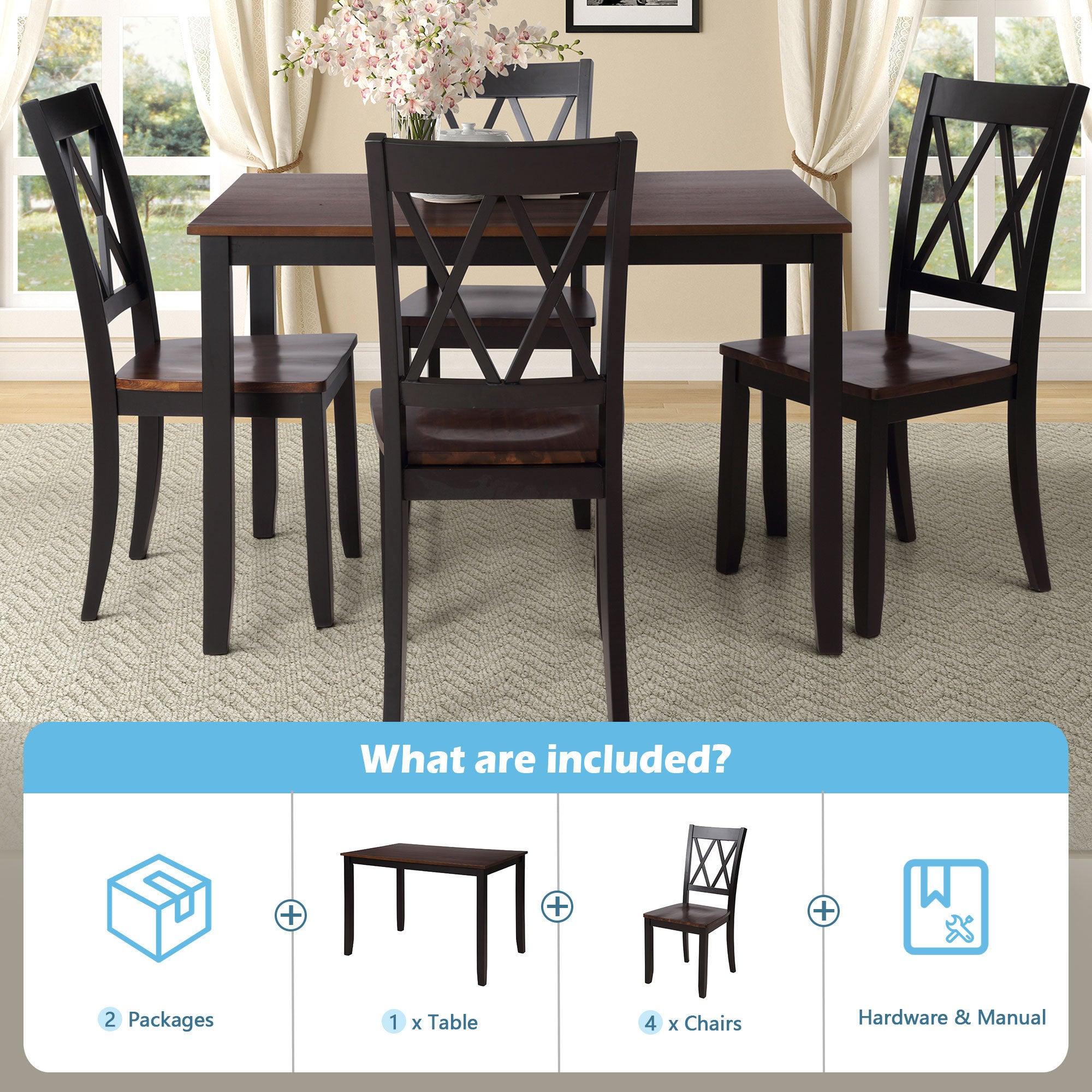 5-Piece Dining Table Set Home Kitchen Table and Chairs Wood Dining Set (Black+Cherry)