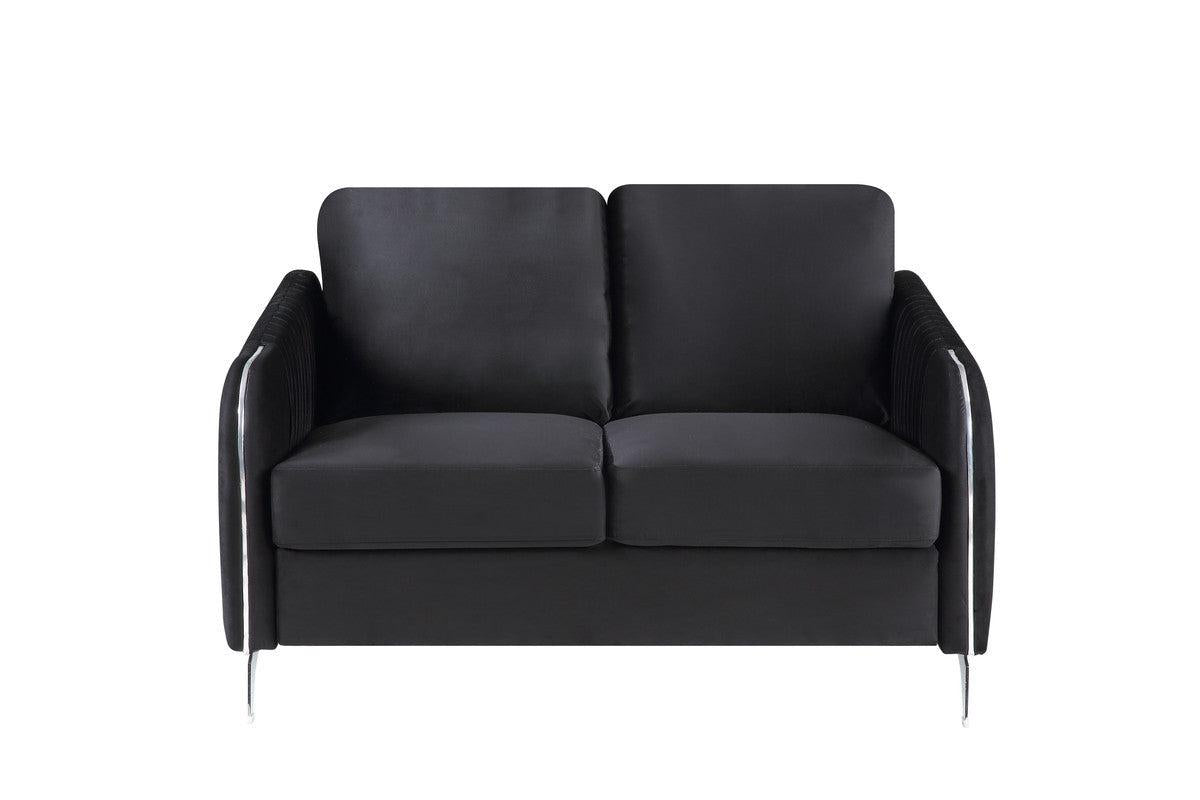 Hathaway Black Velvet Fabric Sofa Loveseat Chair Living Room Set