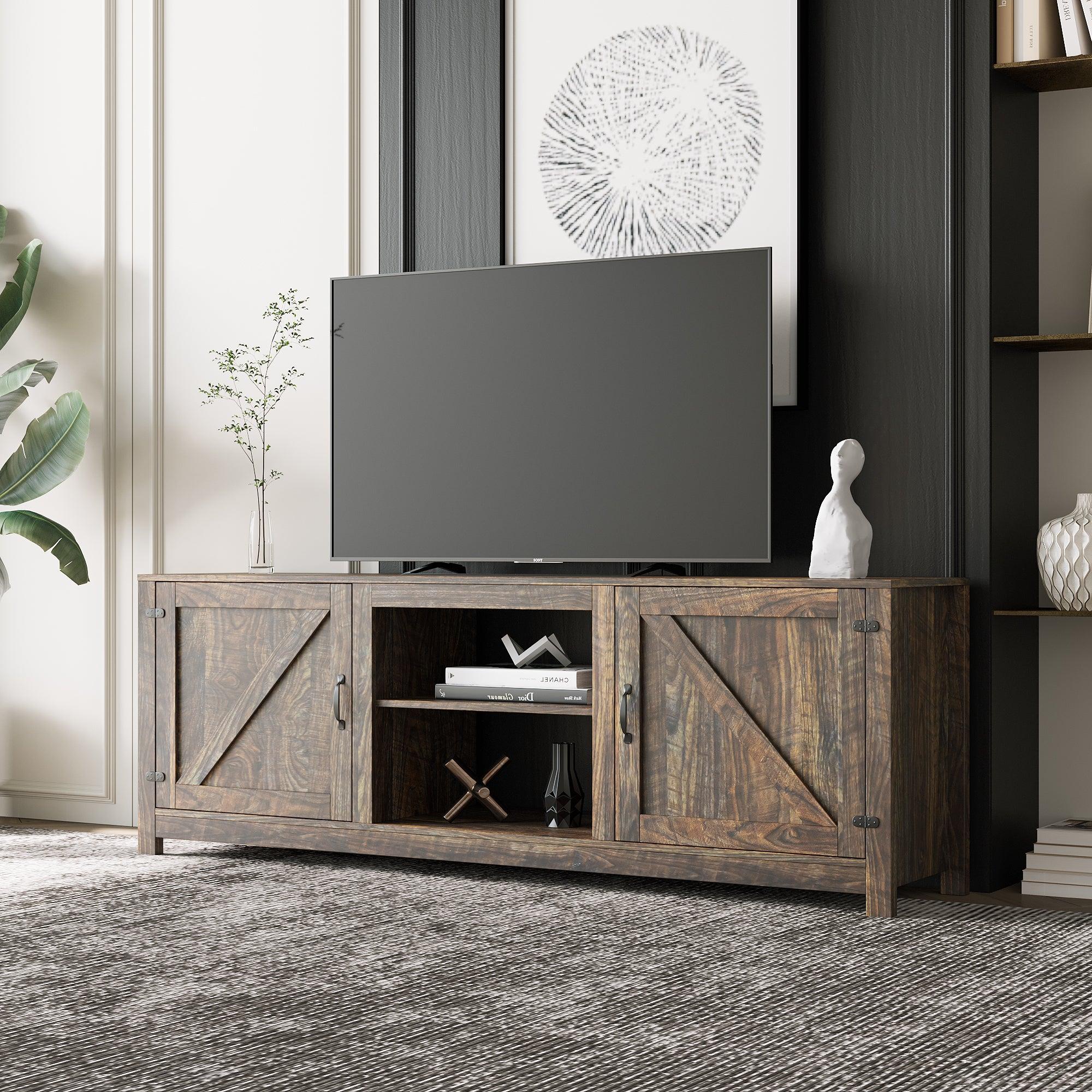 Farmhouse TV Stand,  Wood Entertainment Center Media Console withStorage