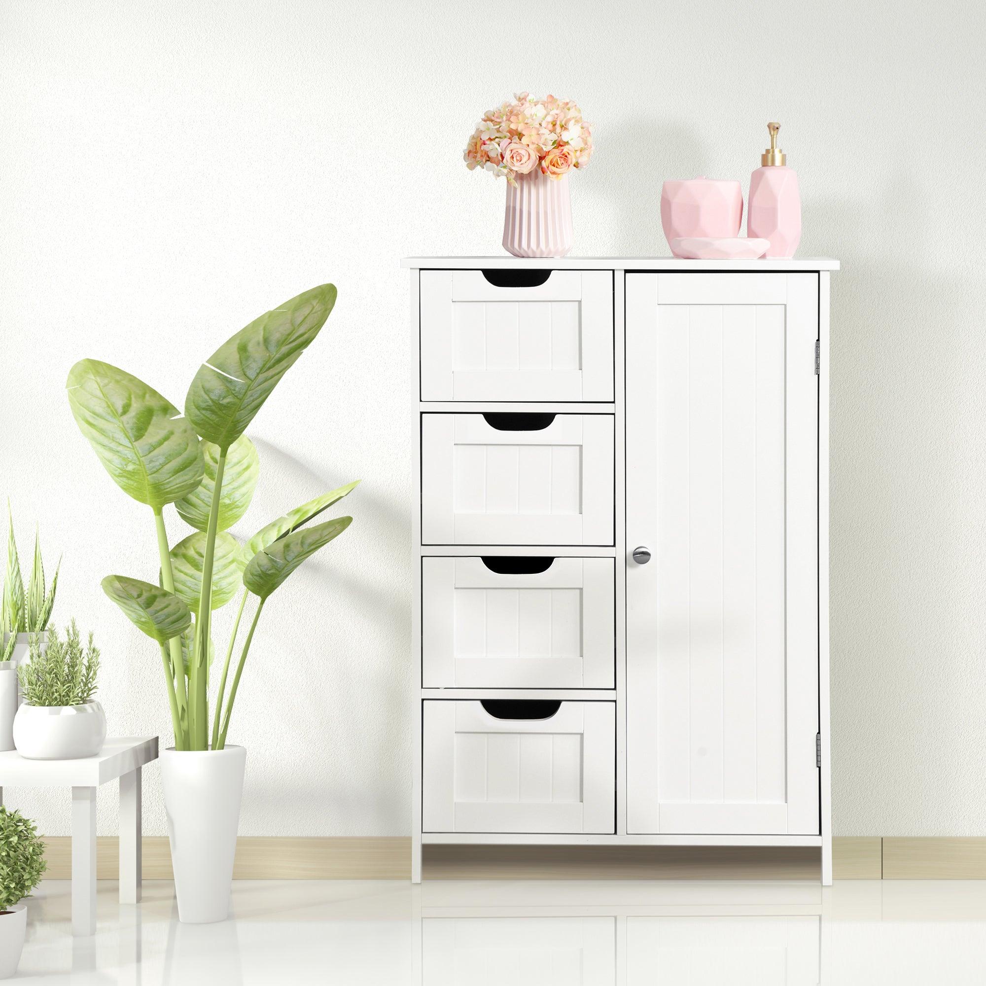 White BathroomStorage Cabinet, Floor Cabinet with Adjustable Shelf and Drawers