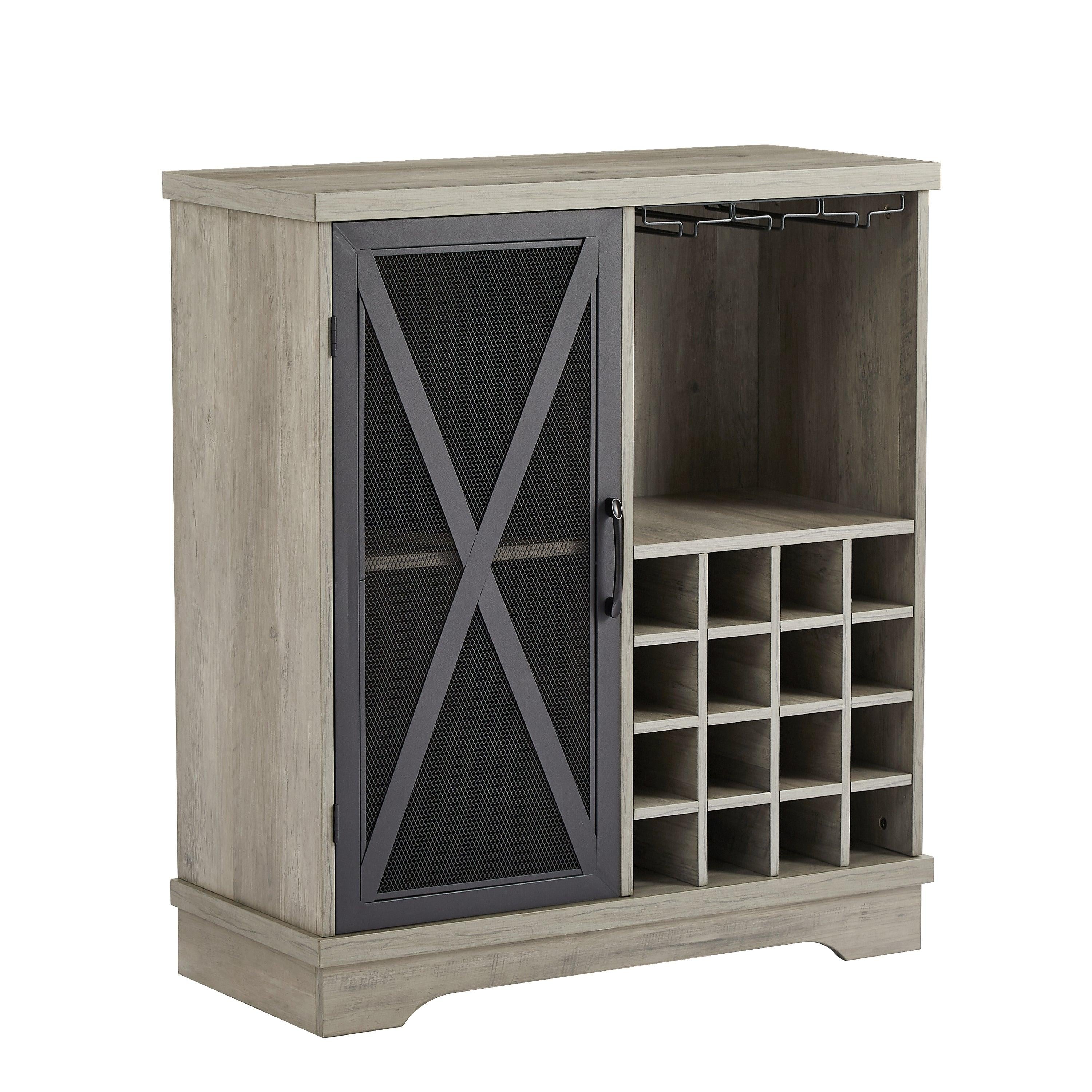 Single door wine cabinet with 16 wineStorage compartments (Gray, 31.50" W*13.78" D*35.43" H)