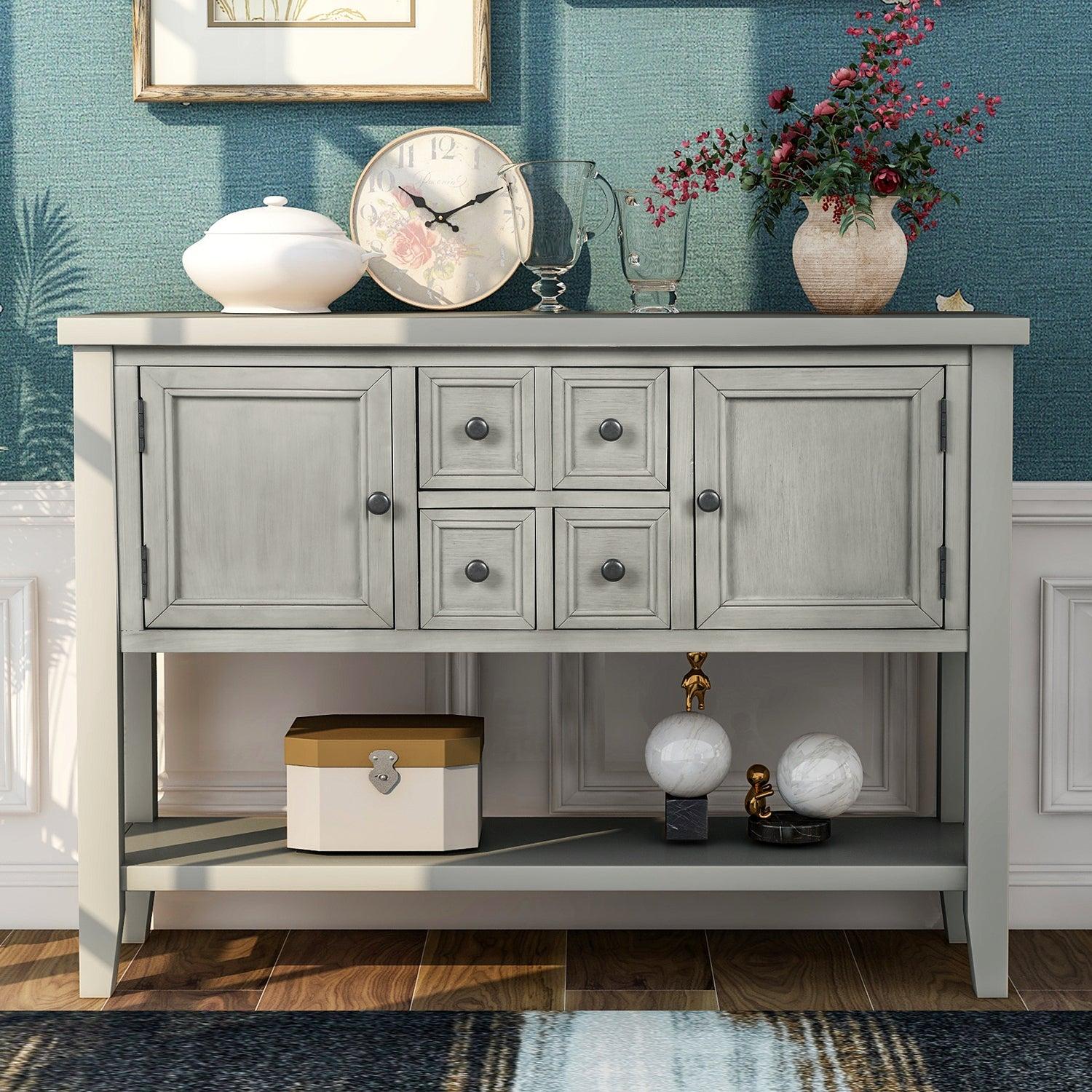 Cambridge Series Buffet Sideboard Console Table with Bottom Shelf (Antique Gray)