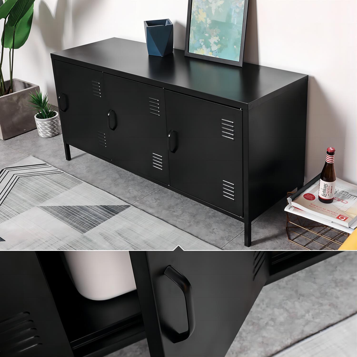 3 Door Metal Locker TV Cabinet with Shelf Industrial SteelStorage Cabinet TV Stand for Living Room (Black)