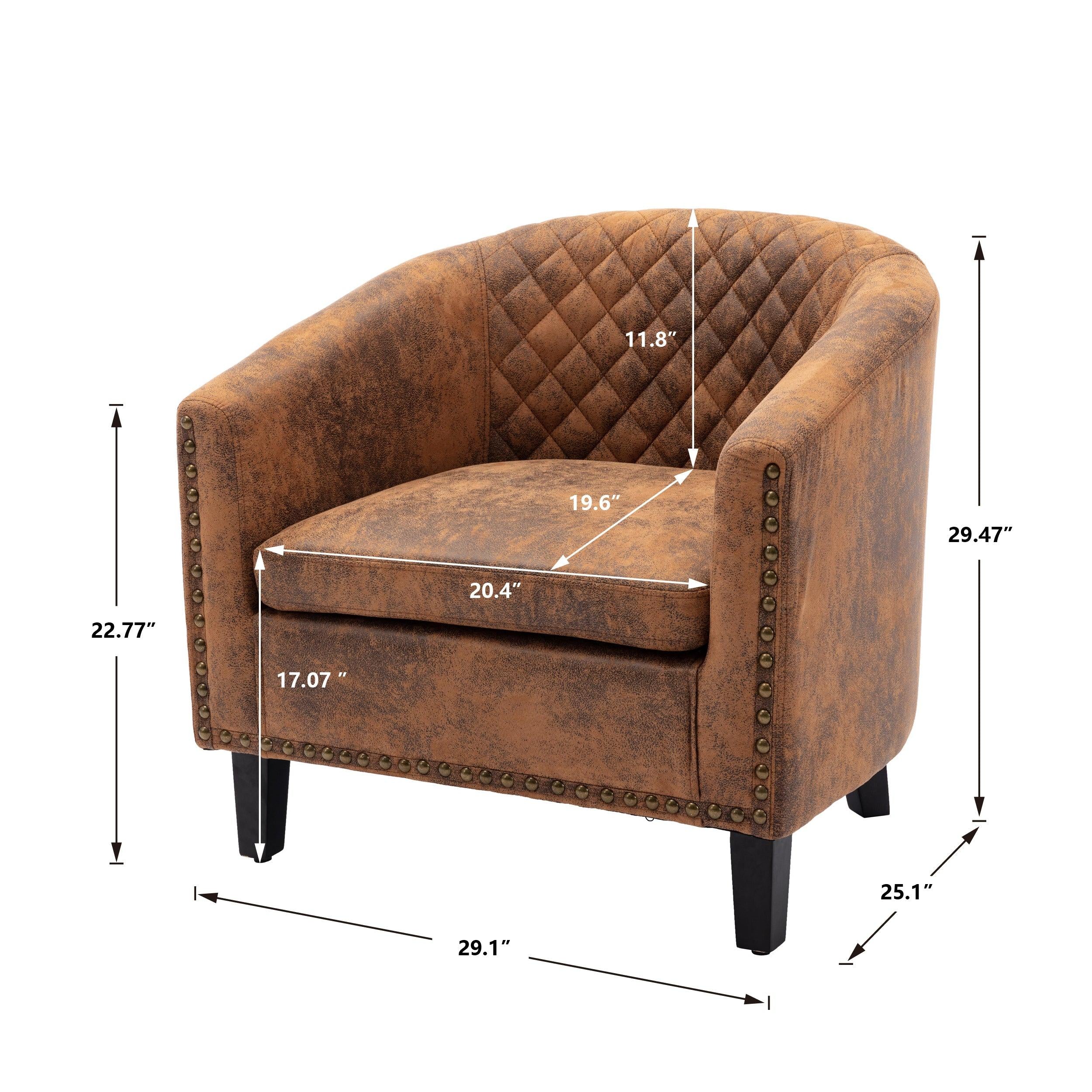 accent Barrel chair living room chair with nailheads and solid wood legs  Light  Coffee microfiber fabric