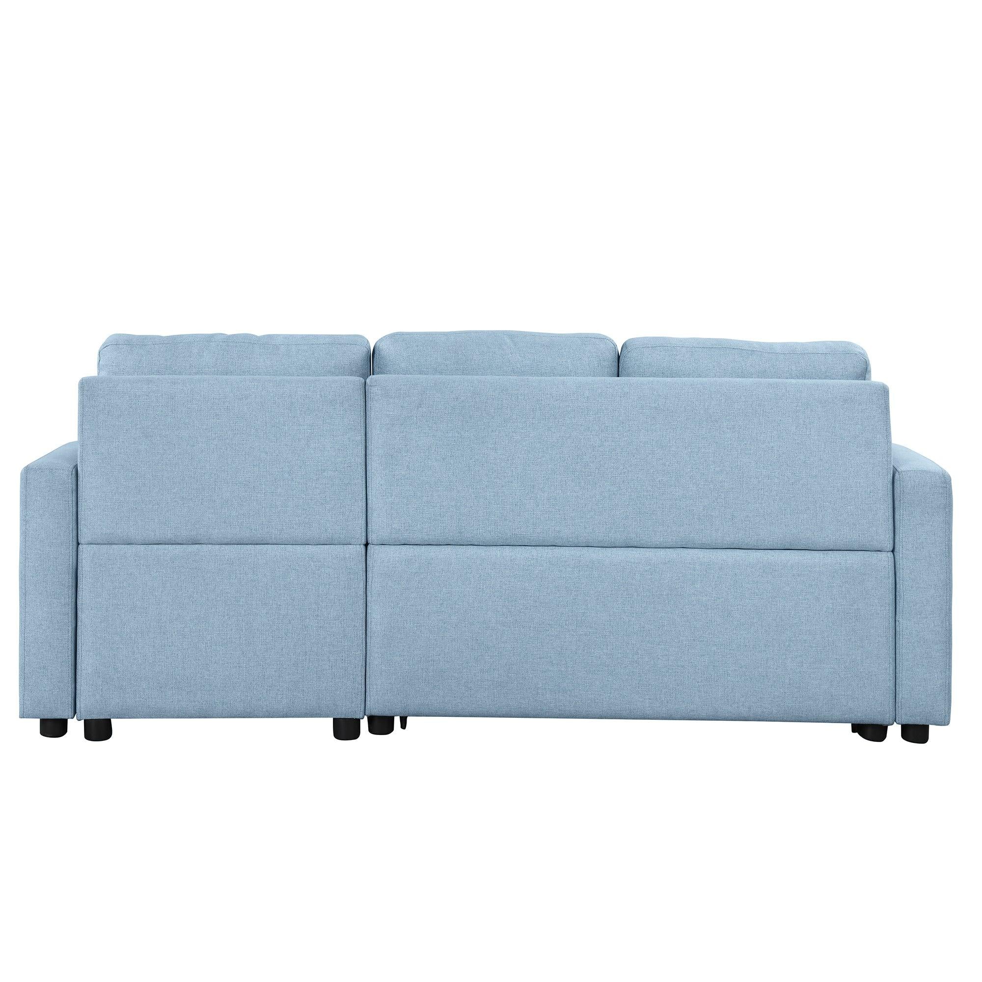 80.3"  Pull Out Sofa BedModern Padded Upholstered Sofa Bed , Linen Fabric 3 Seater Couch withStorage Chaise and Cup Holder , Small Couch for Small Spaces