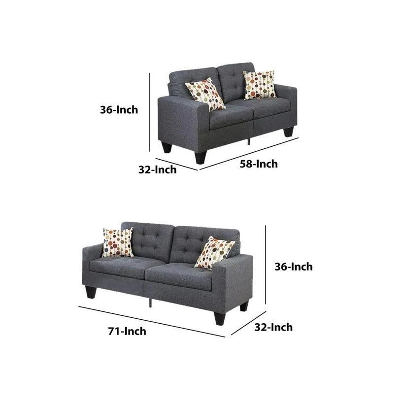 Living Room Furniture 2pc Sofa Set Blue Grey Polyfiber Tufted Sofa Loveseat w Pillows Cushion Couch Solid pine