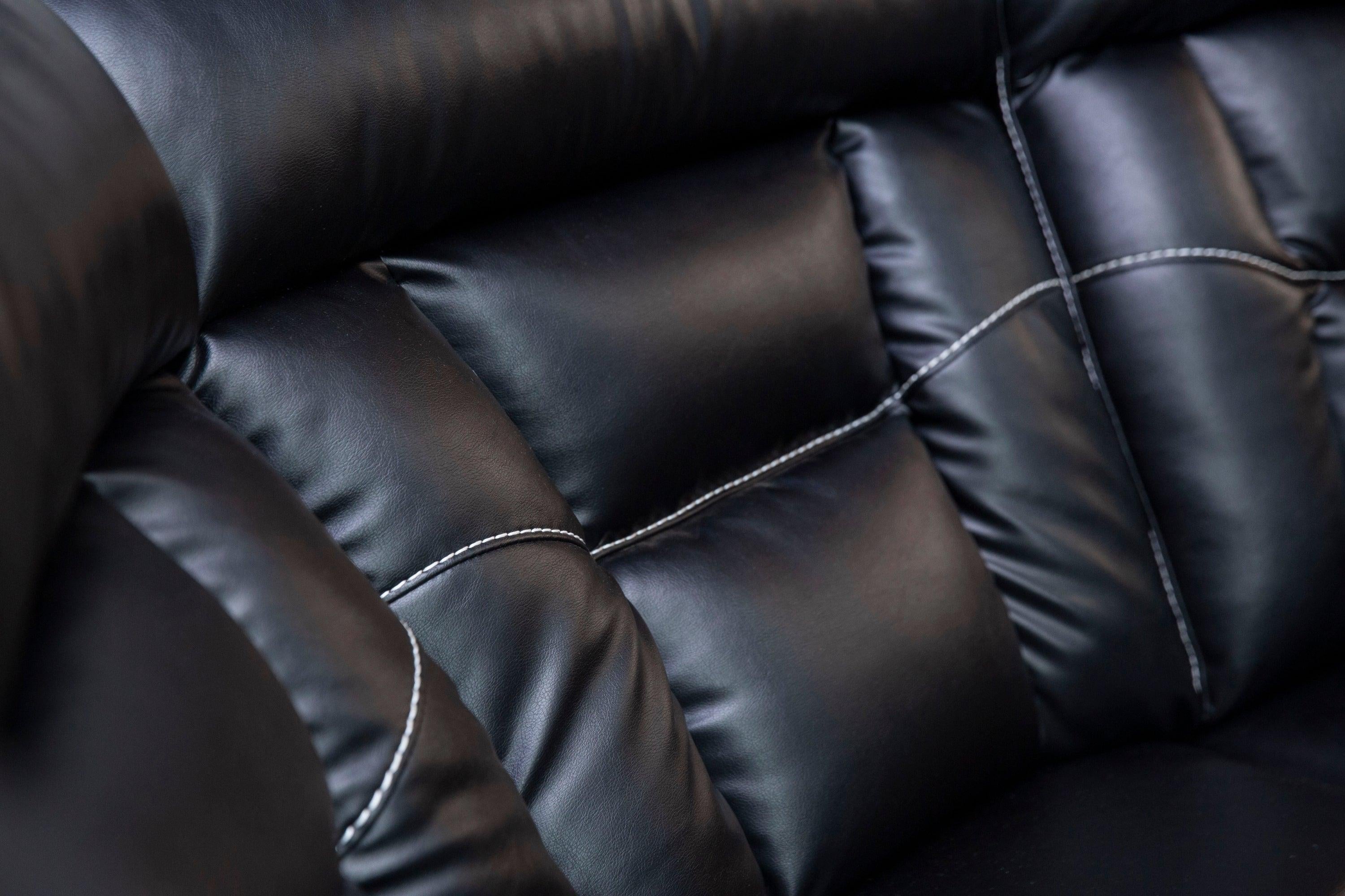 Manual Reclining Sofa Faux Leather Sofa Set Black