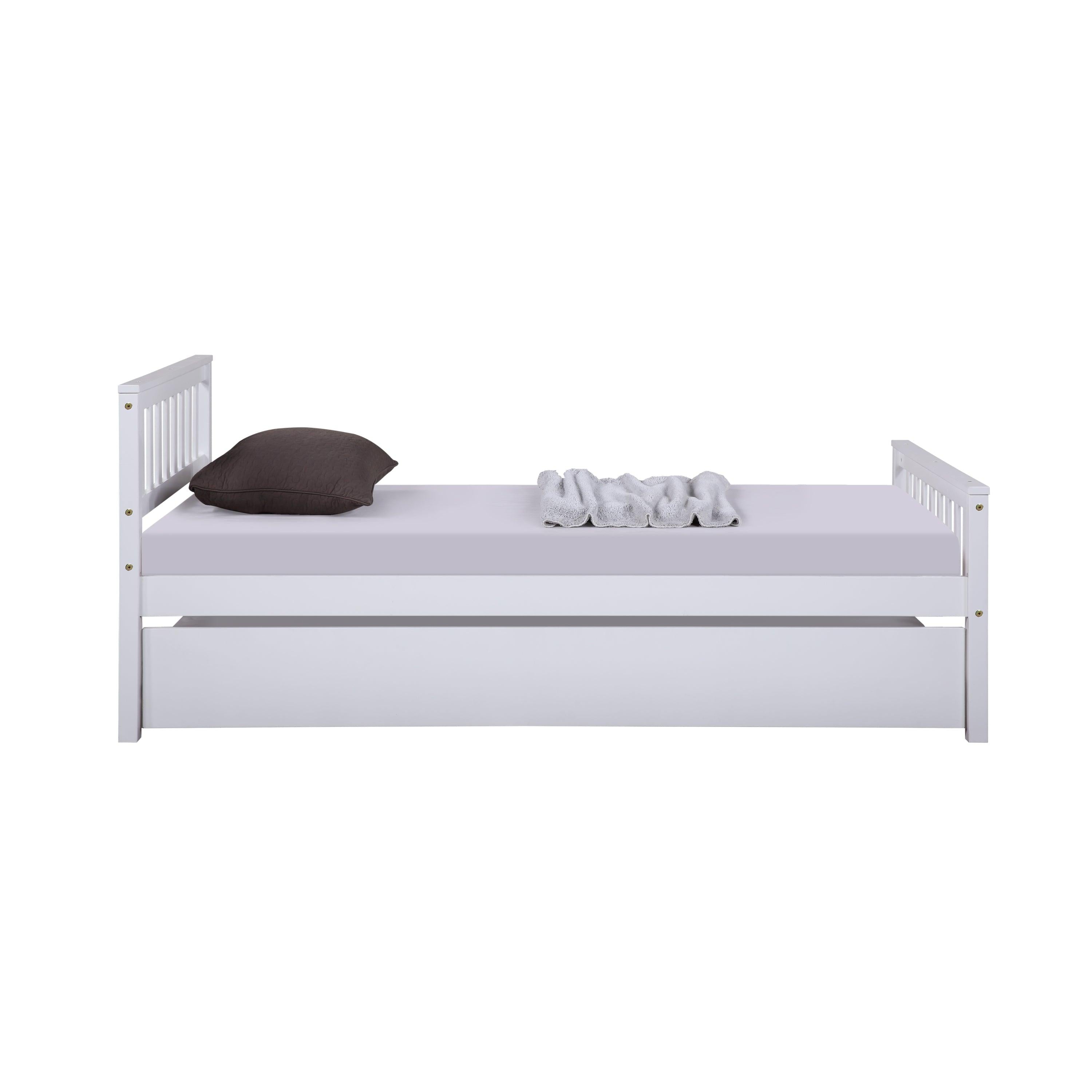 Twin Bed with Trundle, Platform Bed Frame with Headboard and Footboard, for Bedroom Small Living Space,No Box Spring Needed,White